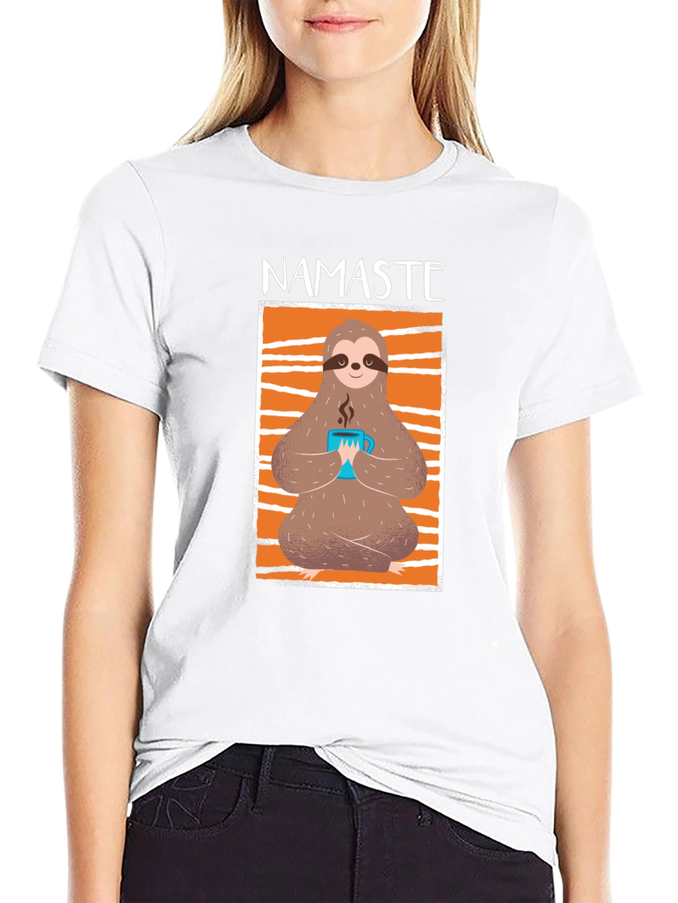 Namaste Sloth Coffee T-Shirt: Relaxed Yoga Tee