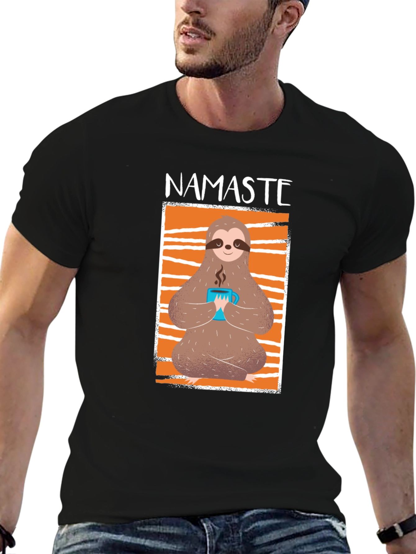 Namaste Sloth Coffee T-Shirt: Relaxed Yoga Tee