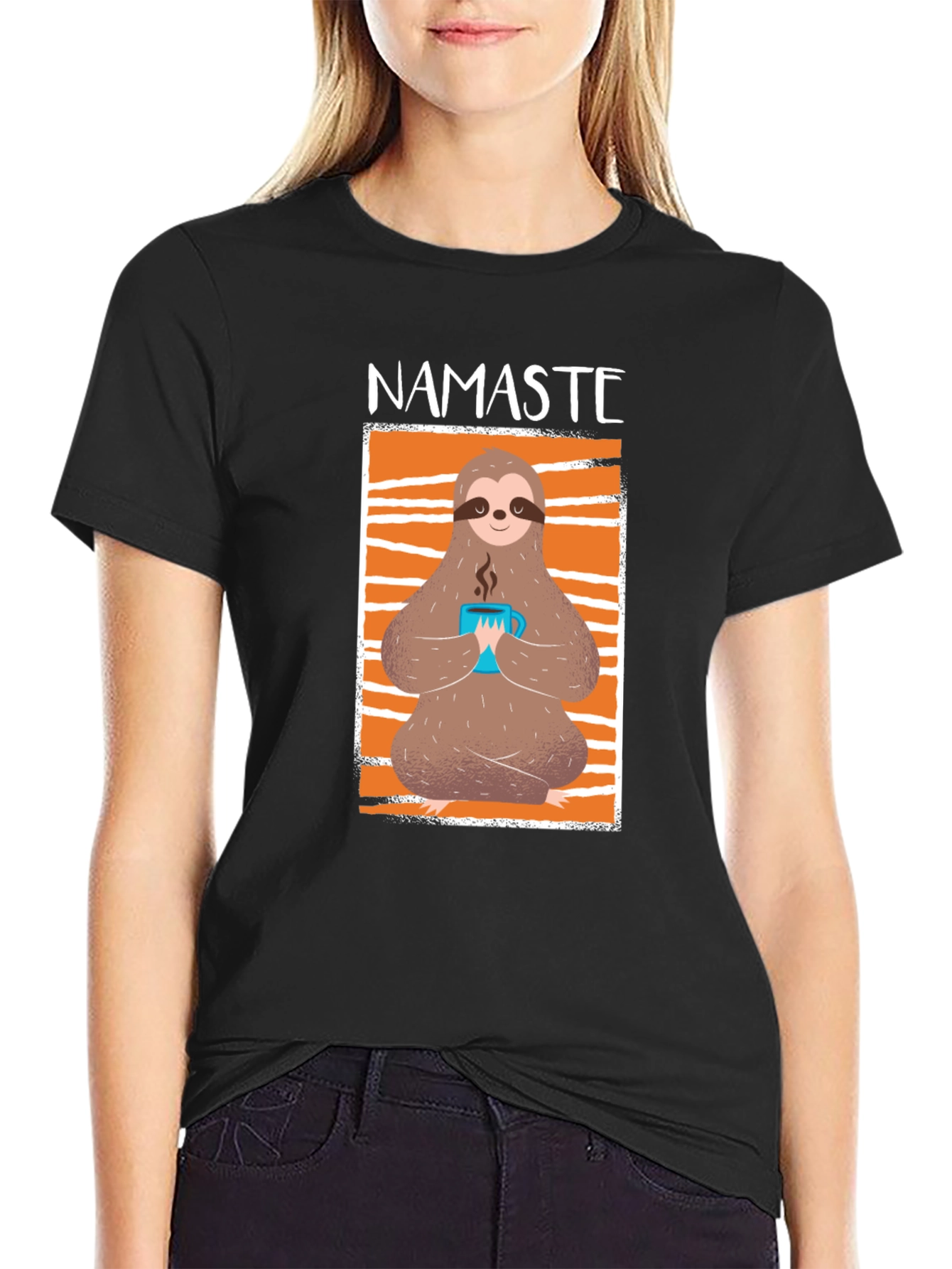 Namaste Sloth Coffee T-Shirt: Relaxed Yoga Tee