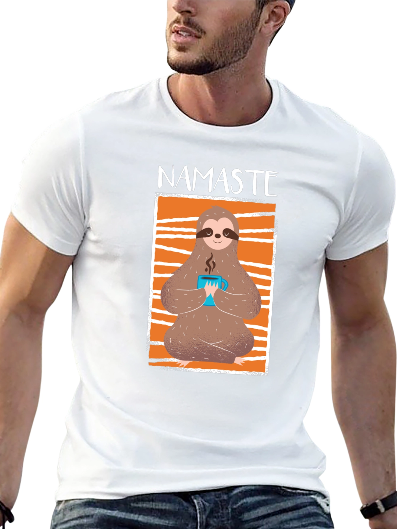 Namaste Sloth Coffee T-Shirt: Relaxed Yoga Tee