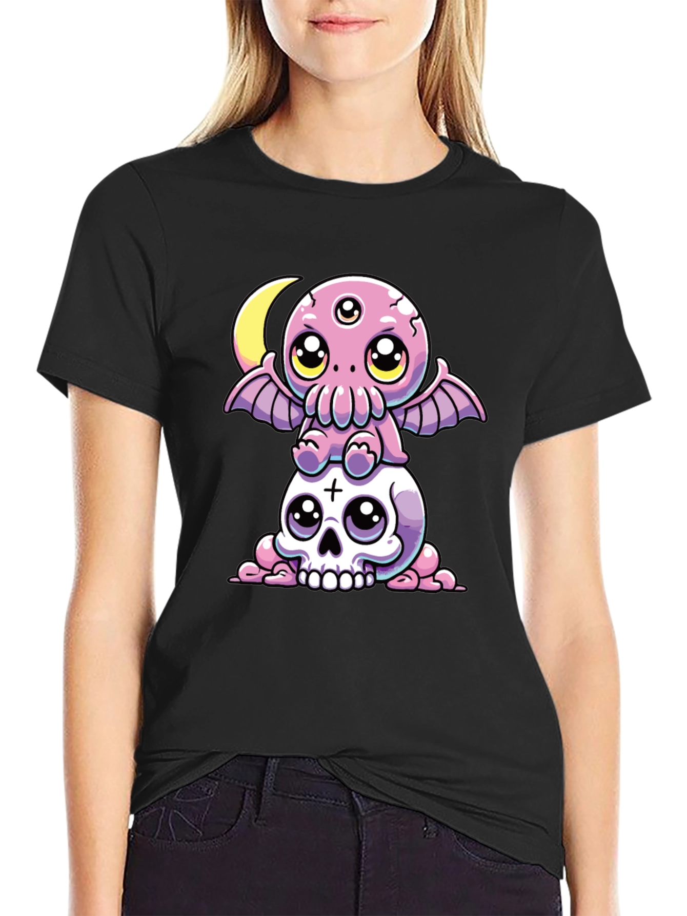 Cthulhu & Skull Graphic Tee - Black