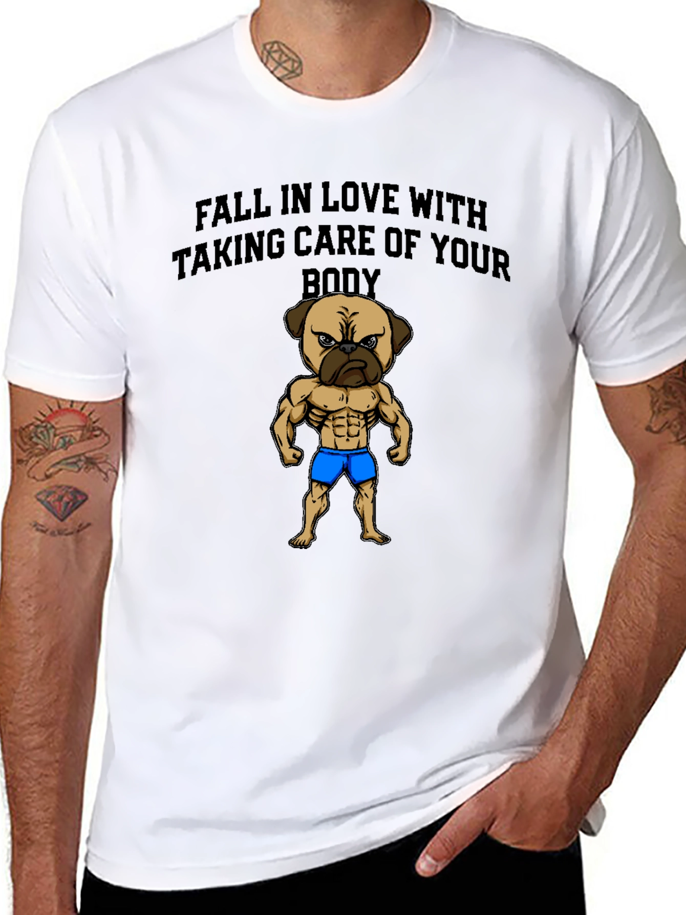 Fitness Pug Mens Black T-Shirt