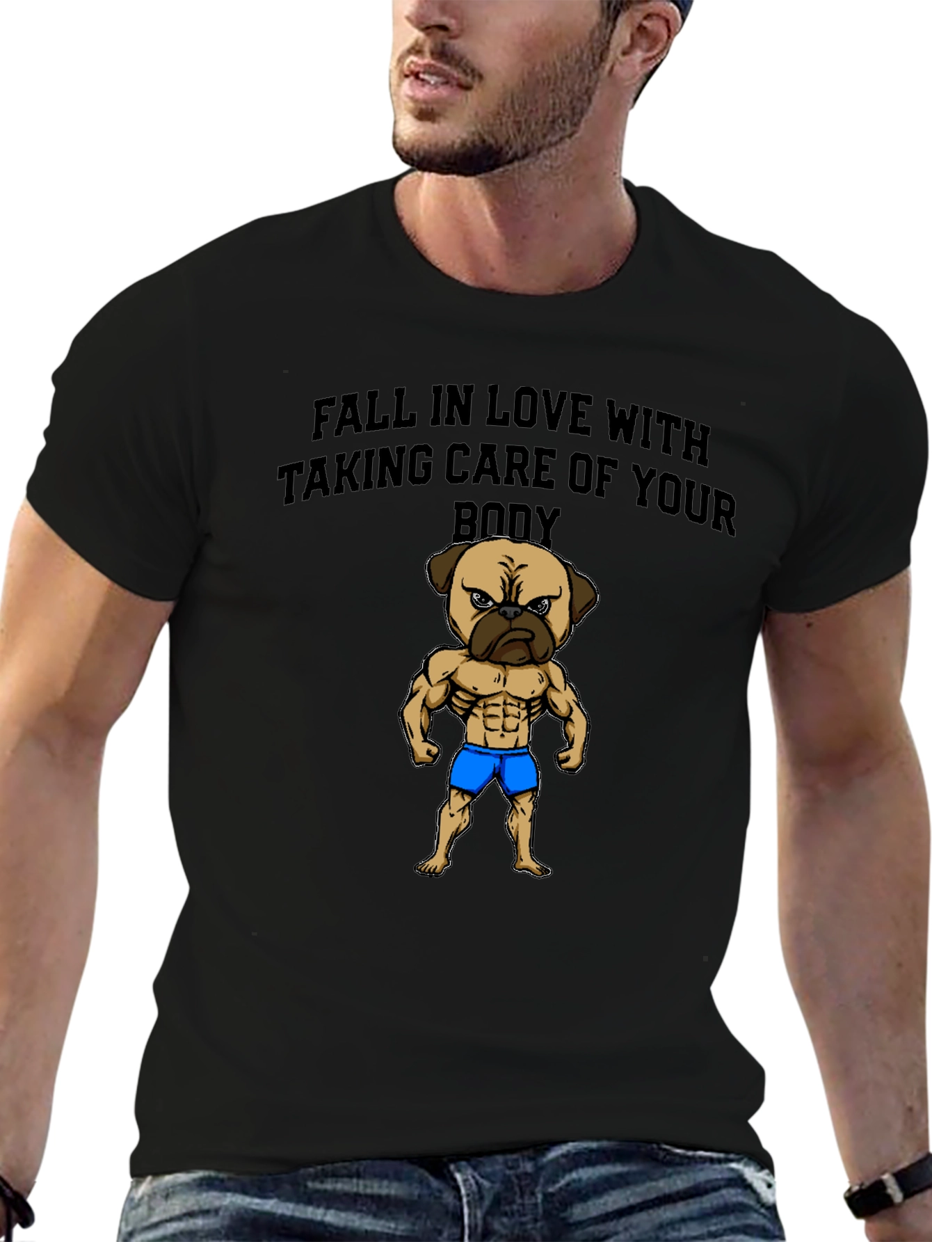 Fitness Pug Mens Black T-Shirt