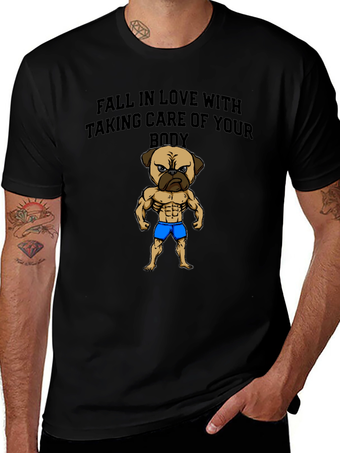 Fitness Pug Mens Black T-Shirt