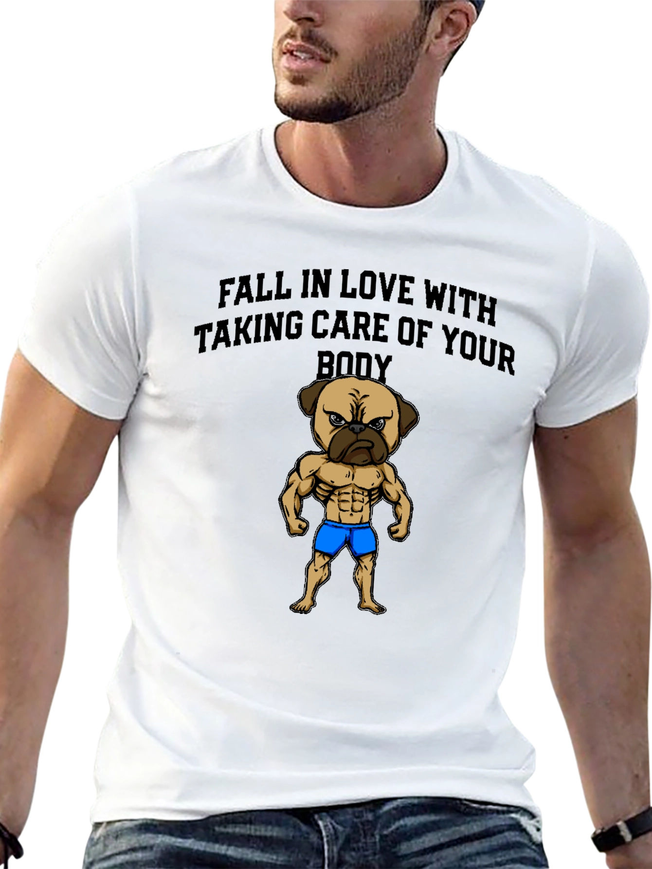 Fitness Pug Mens Black T-Shirt