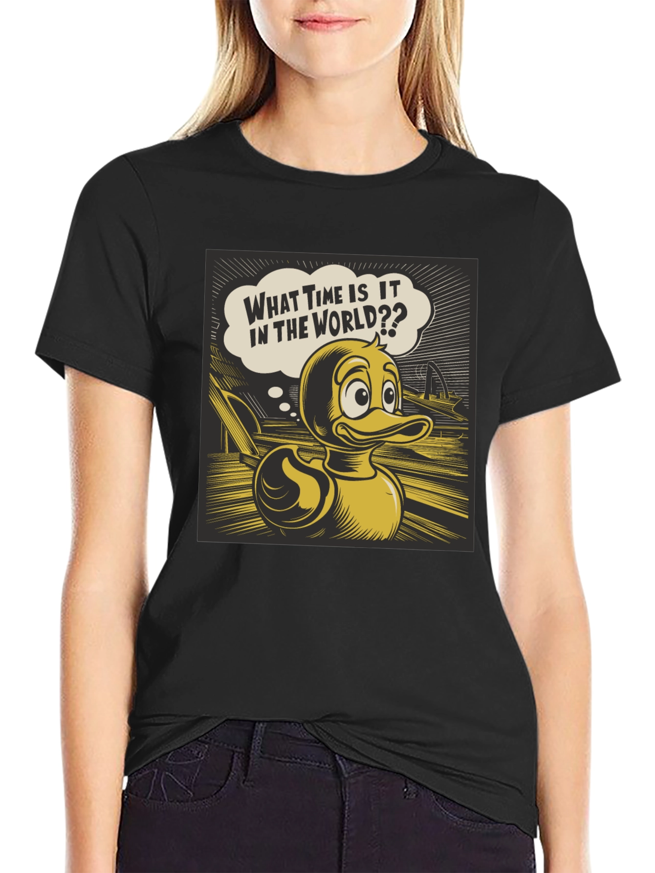 Duck Cartoon Black T-Shirt