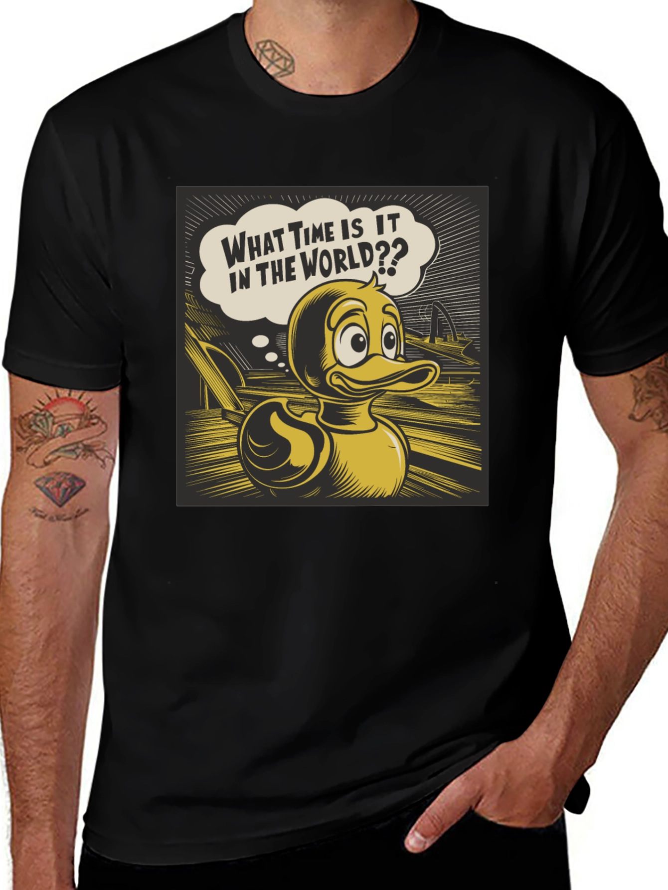 Duck Cartoon Black T-Shirt