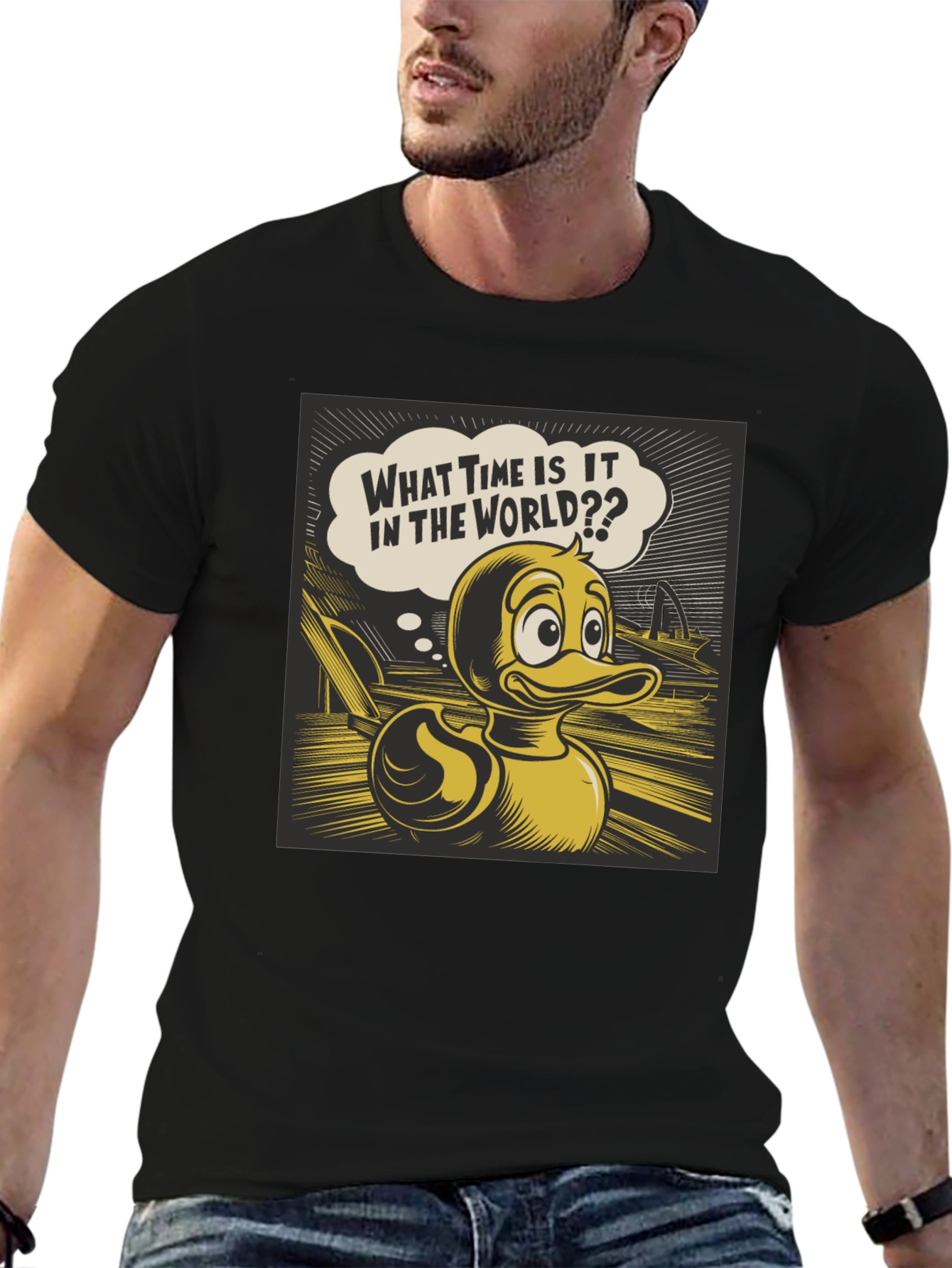 Duck Cartoon Black T-Shirt