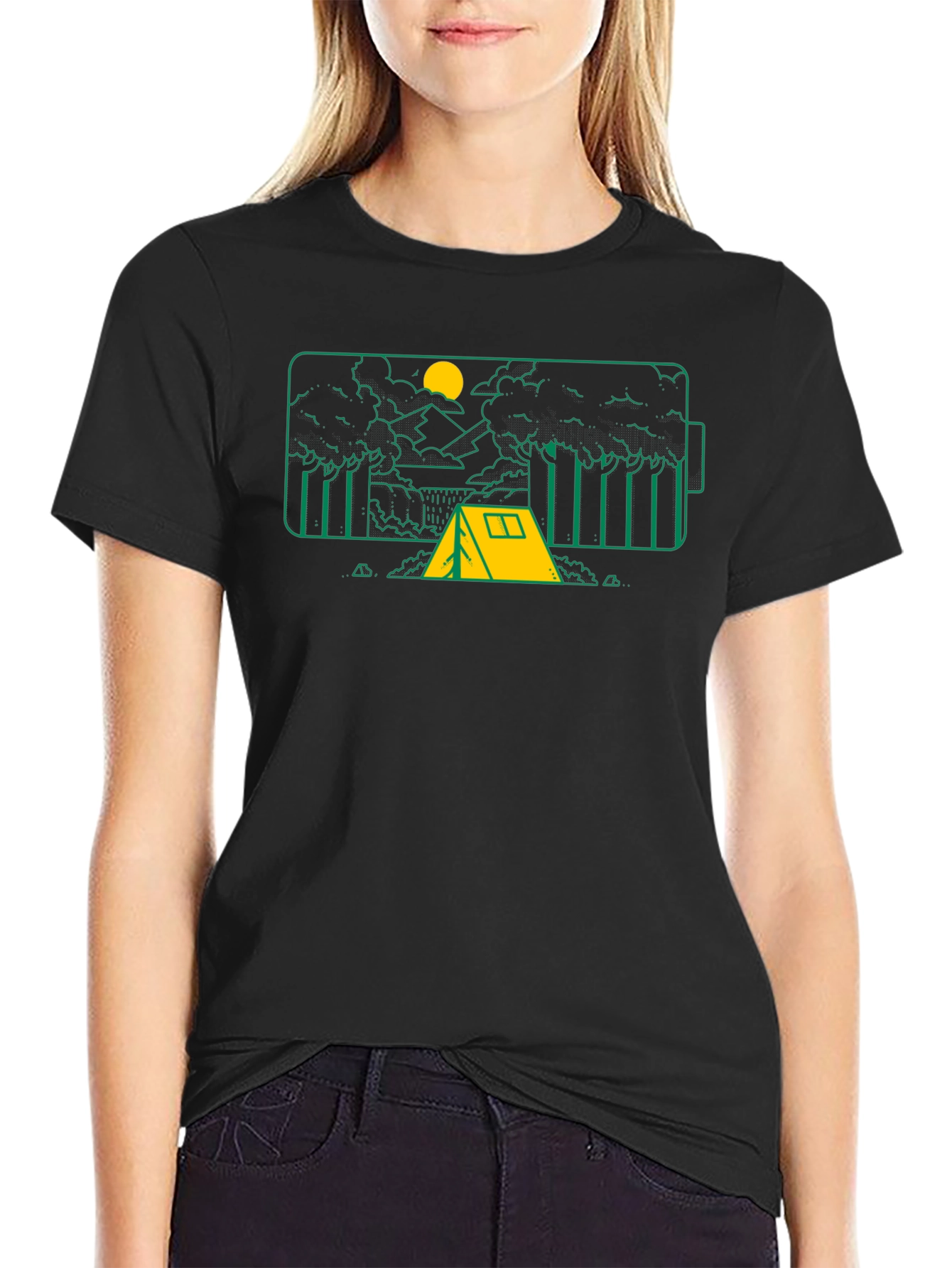 Camping Battery Graphic T-Shirt - Black
