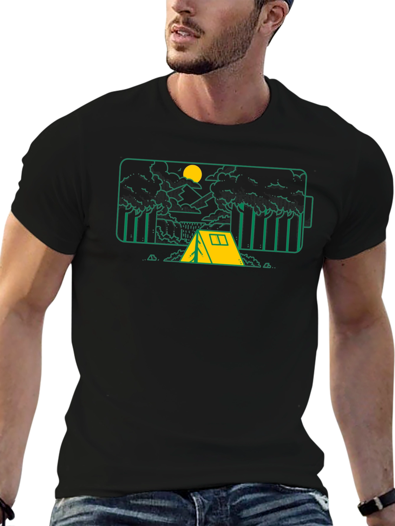 Camping Battery Graphic T-Shirt - Black