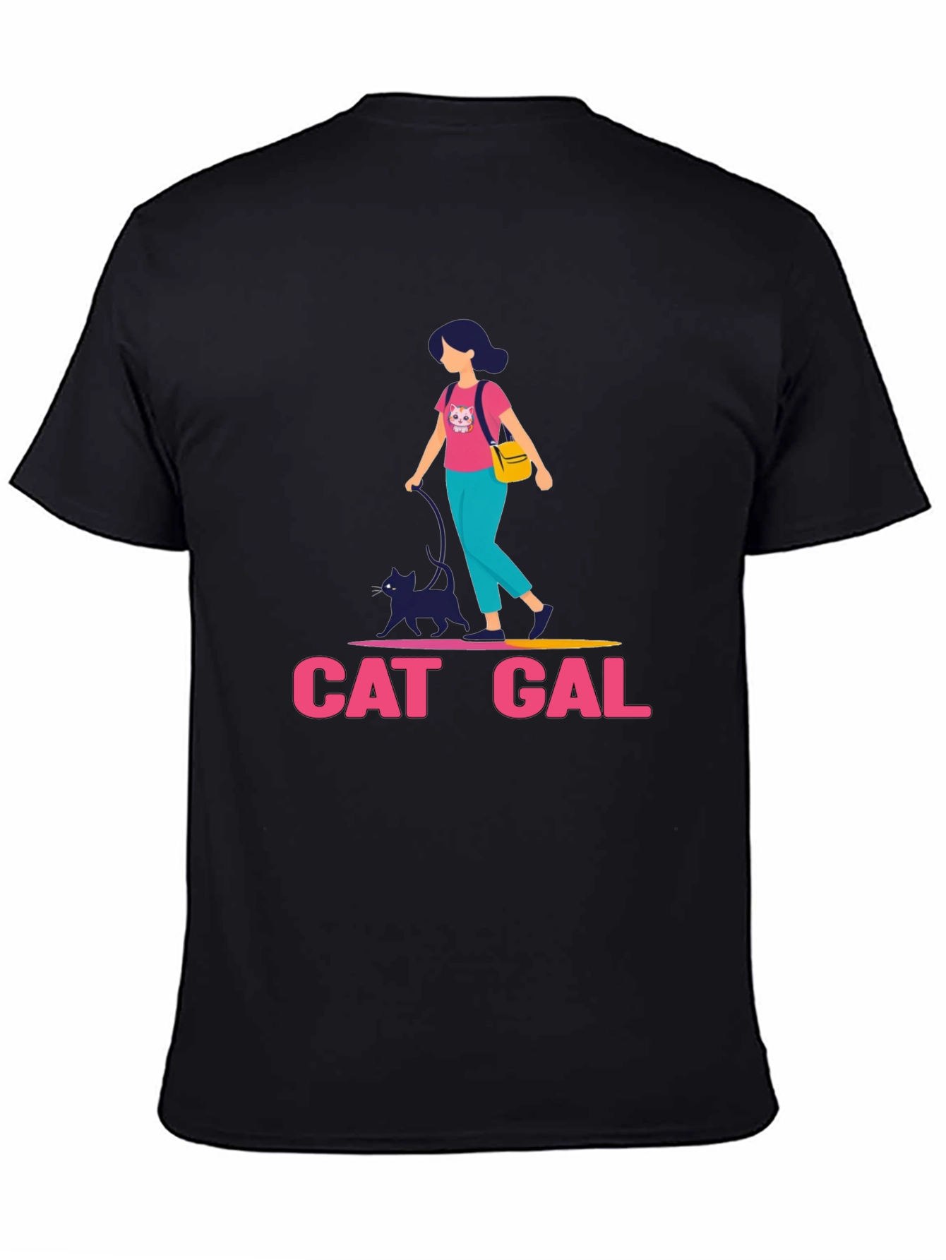 Cat Gal Graphic T-Shirt - Black Crew Neck Tee