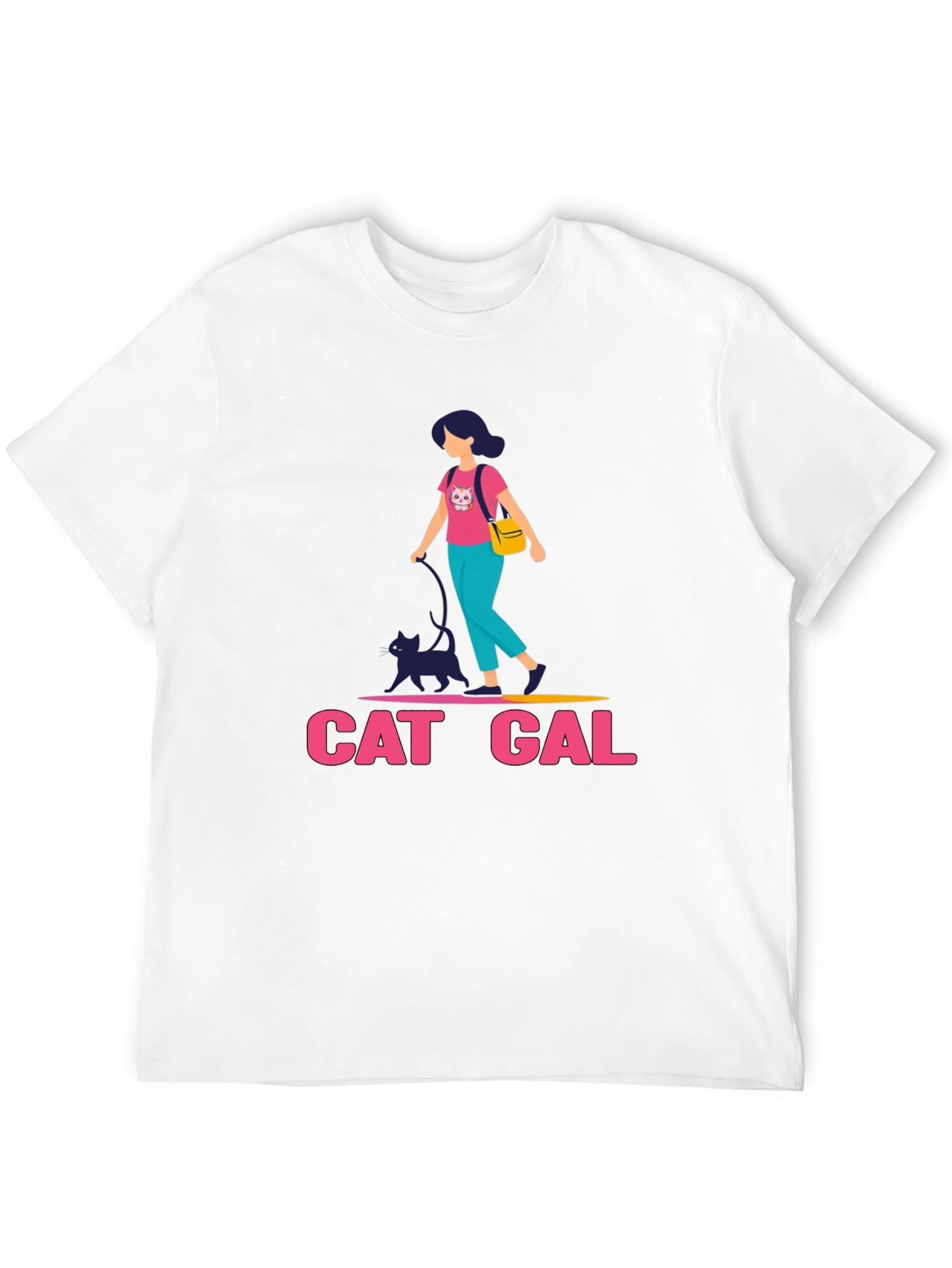 Cat Gal Graphic T-Shirt - Black Crew Neck Tee