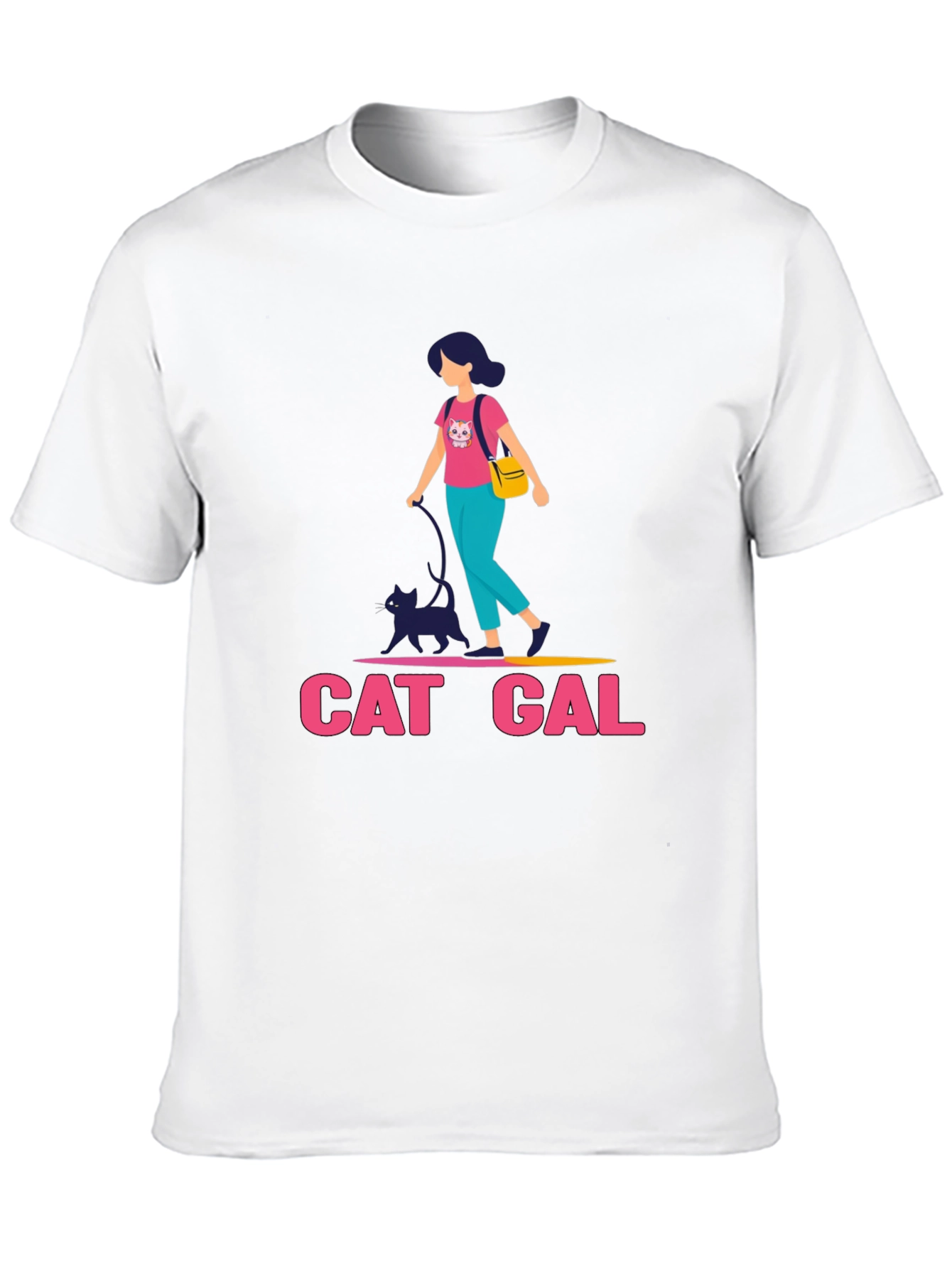 Cat Gal Graphic T-Shirt - Black Crew Neck Tee
