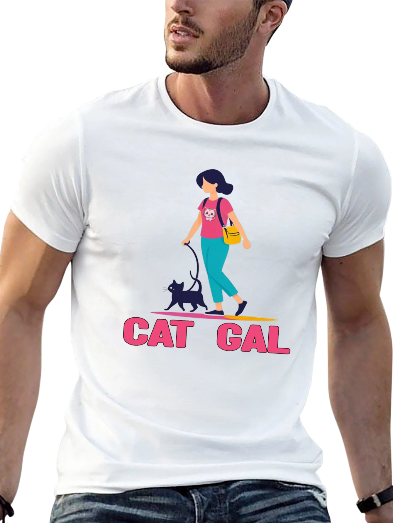 Cat Gal Graphic T-Shirt - Black Crew Neck Tee