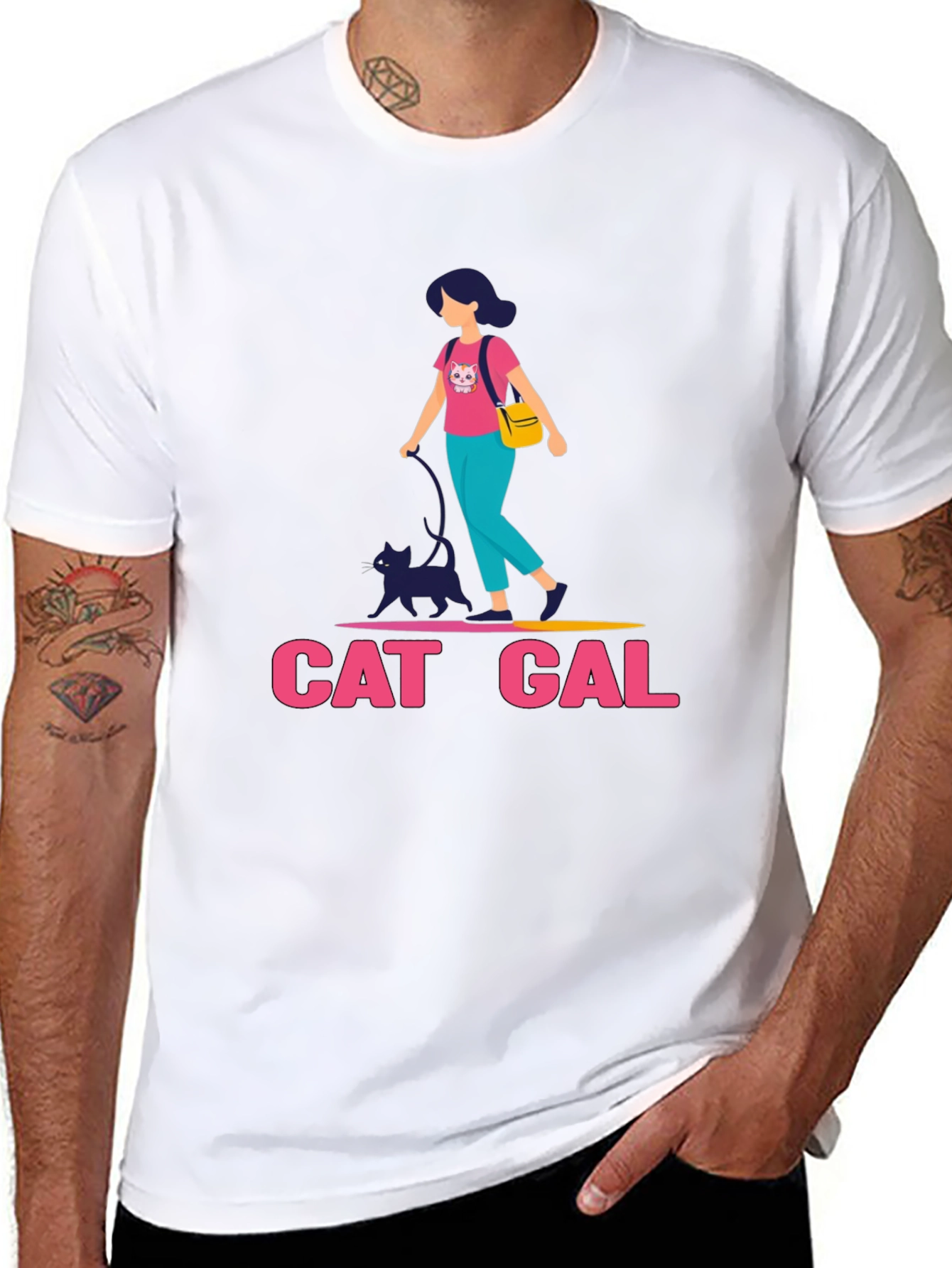 Cat Gal Graphic T-Shirt - Black Crew Neck Tee