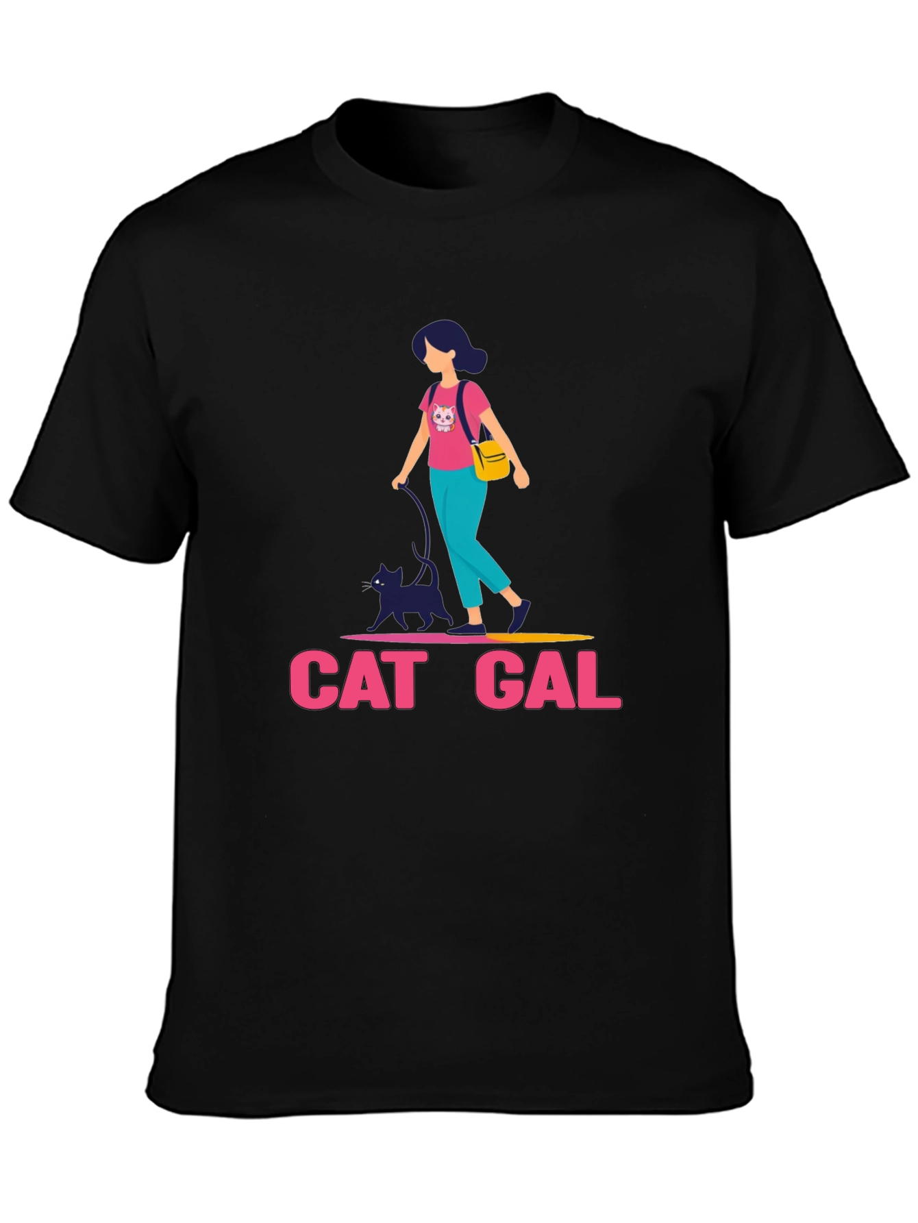 Cat Gal Graphic T-Shirt - Black Crew Neck Tee