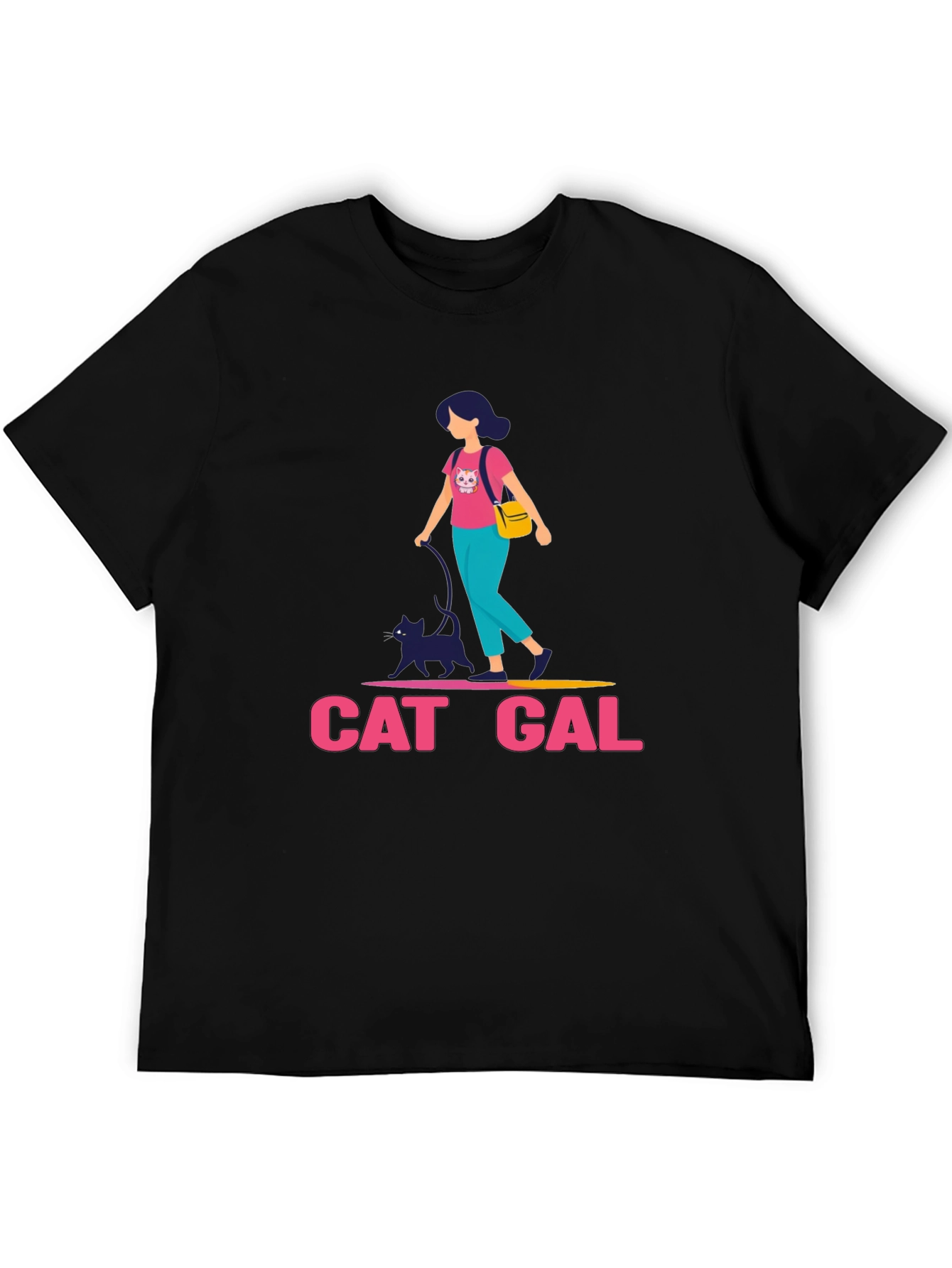 Cat Gal Graphic T-Shirt - Black Crew Neck Tee