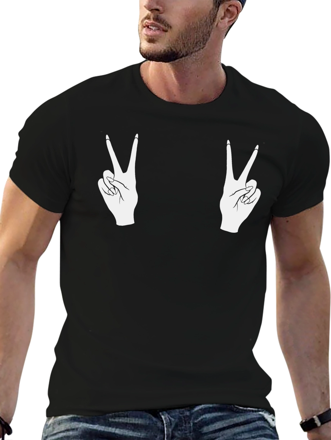 Peace Sign Hands Graphic Black T-Shirt