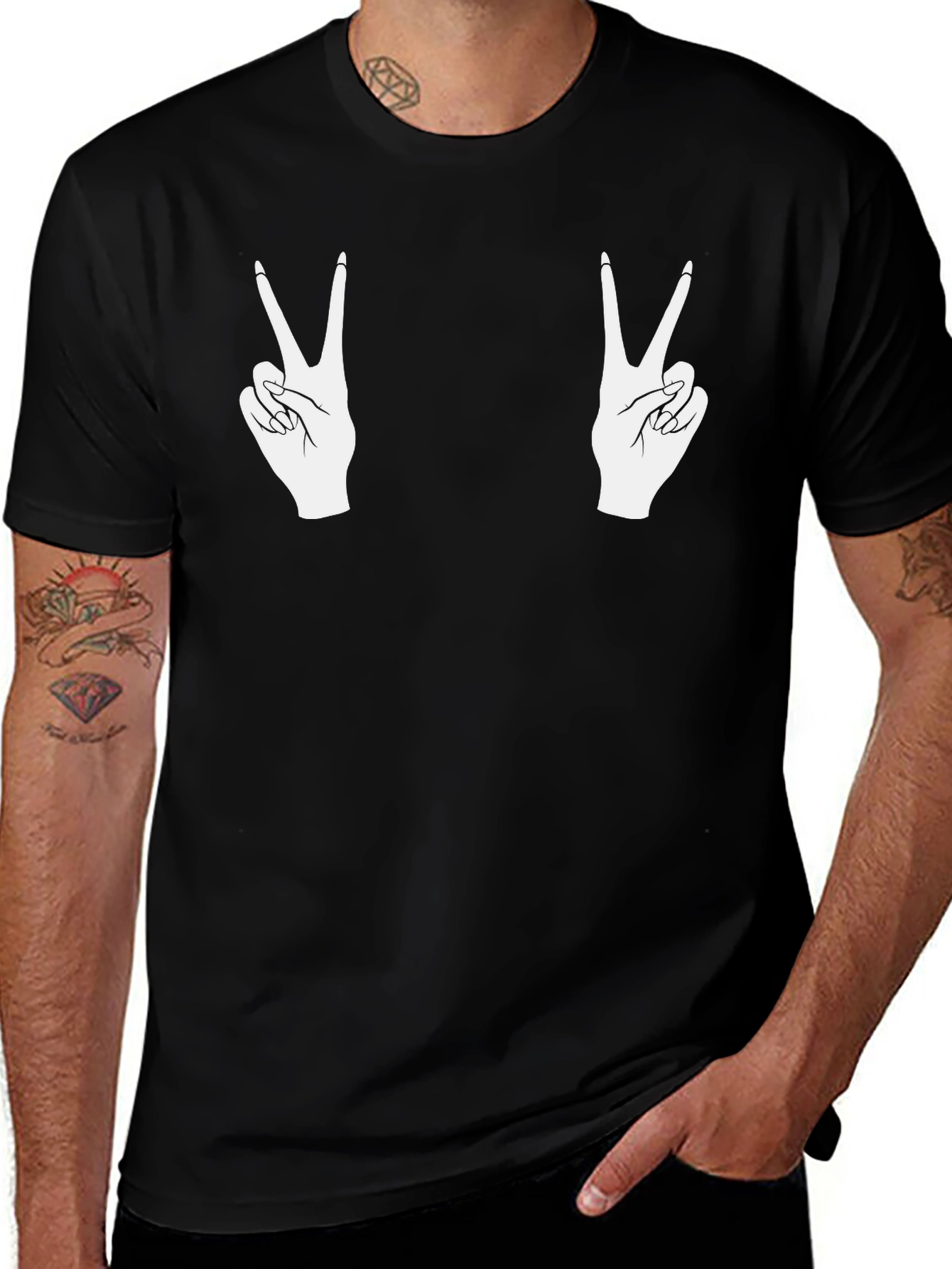 Peace Sign Hands Graphic Black T-Shirt