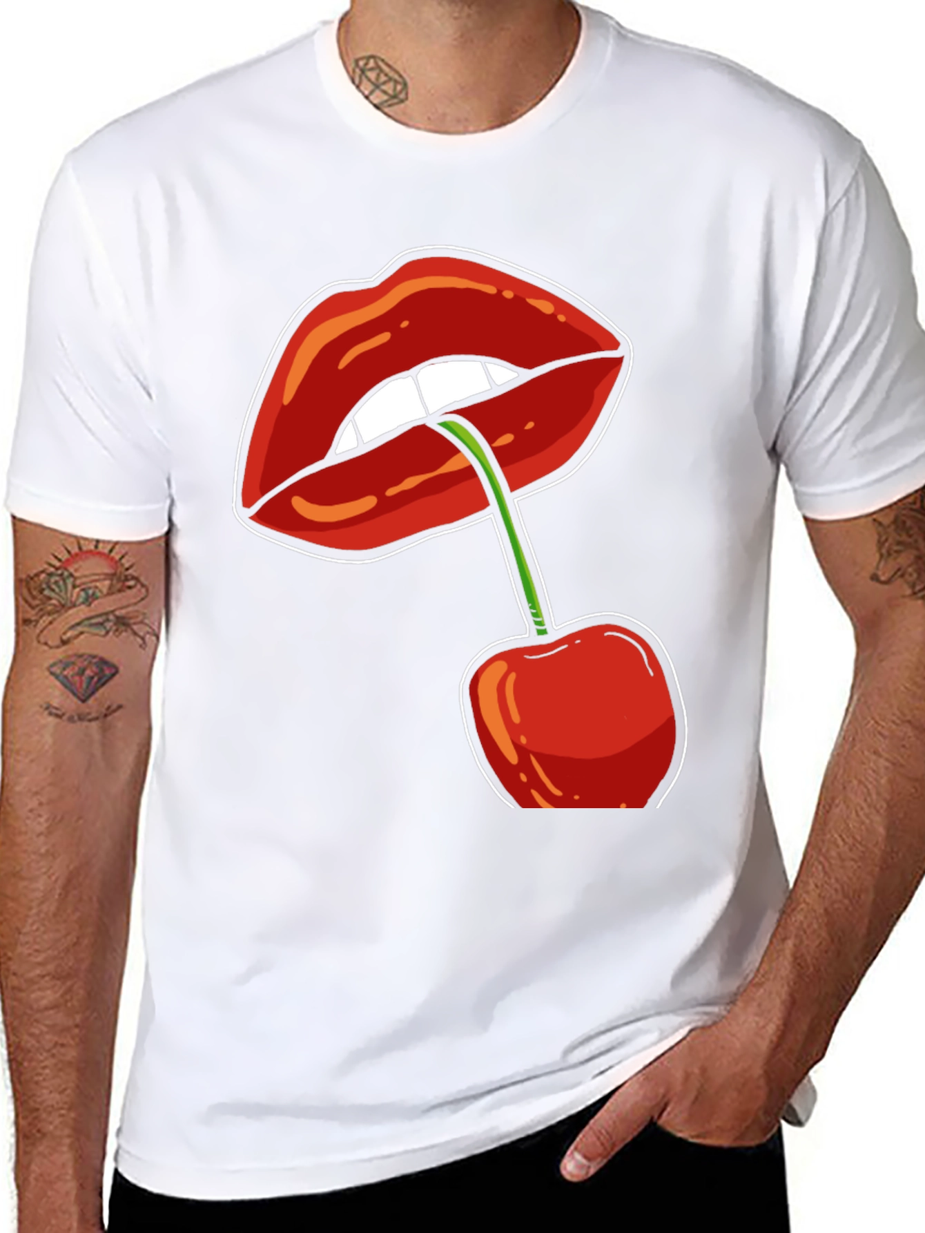 Lips and Cherry Graphic T-Shirt - Unisex