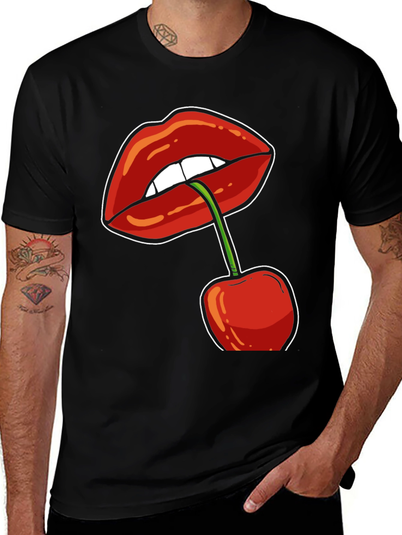 Lips and Cherry Graphic T-Shirt - Unisex