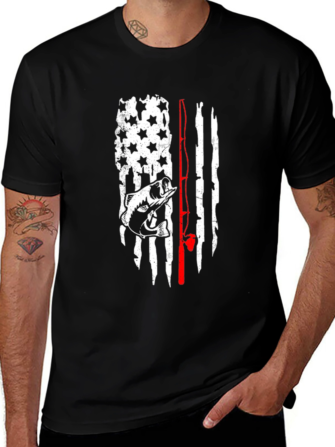 Fishing Flag Graphic Tee - Mens Black T-Shirt