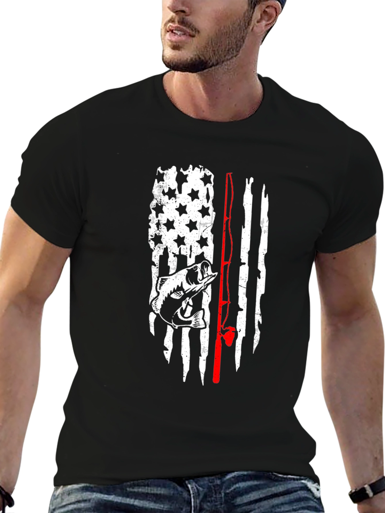 Fishing Flag Graphic Tee - Mens Black T-Shirt