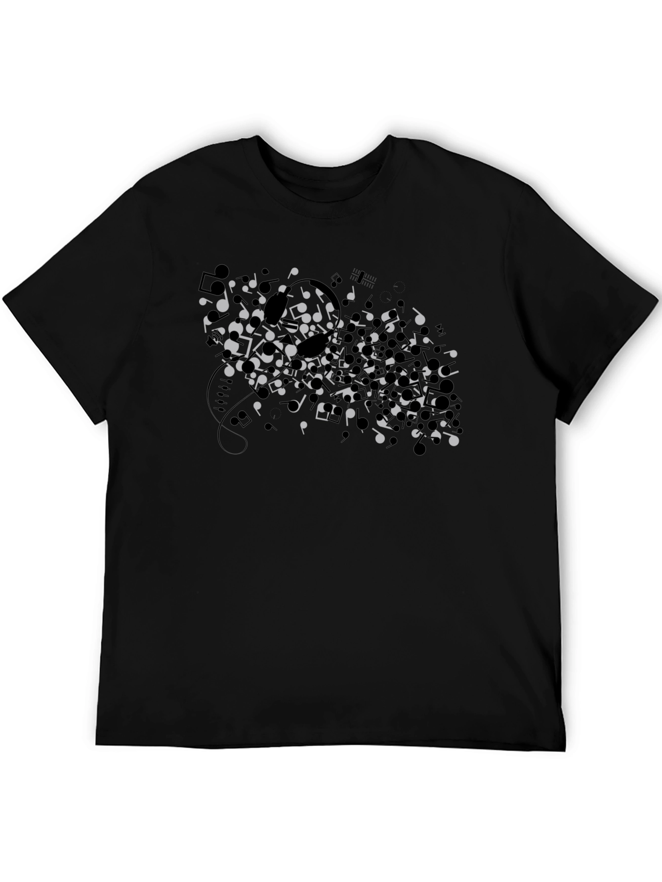 Musical Notes Graphic Black T-Shirt - Unisex
