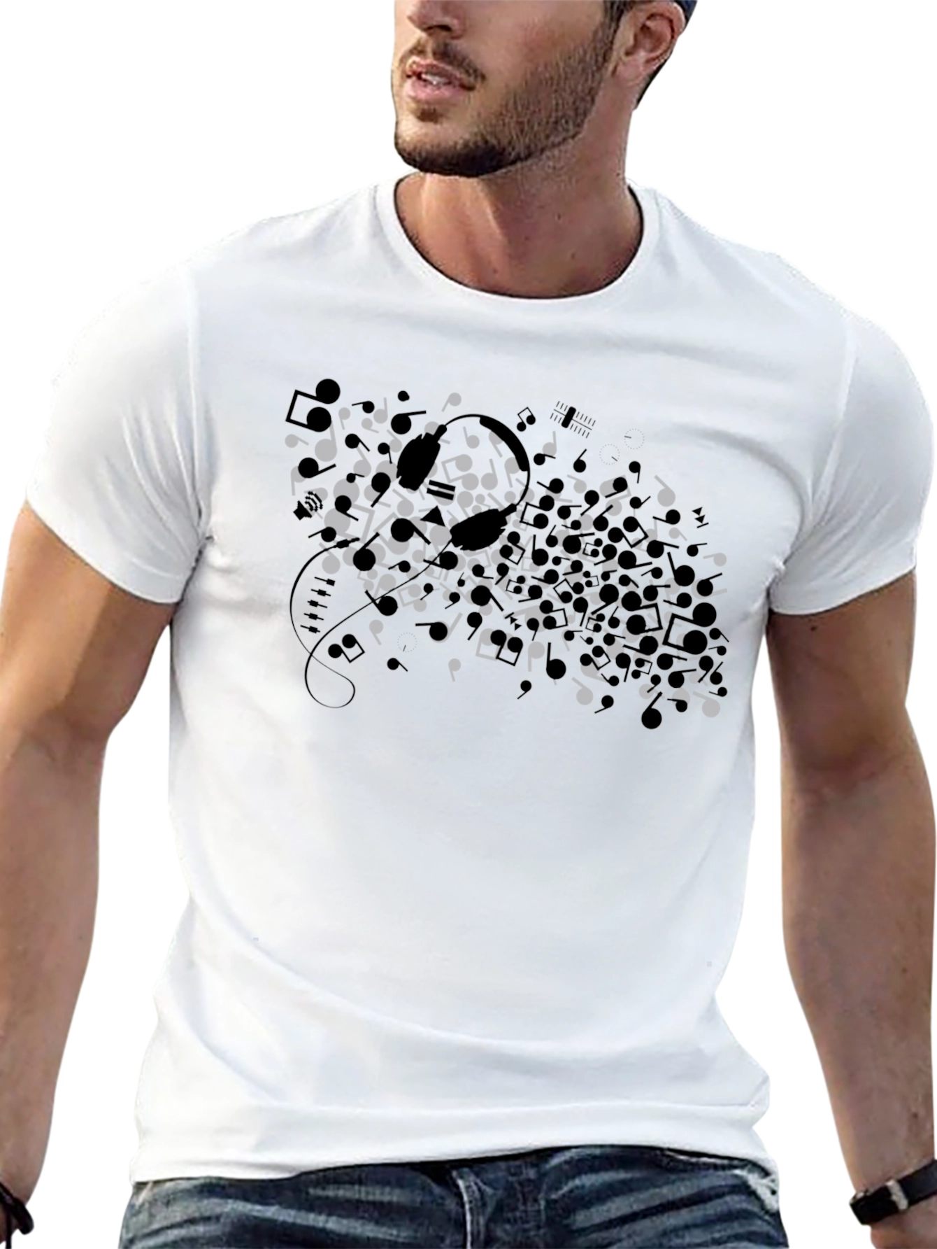Musical Notes Graphic Black T-Shirt - Unisex