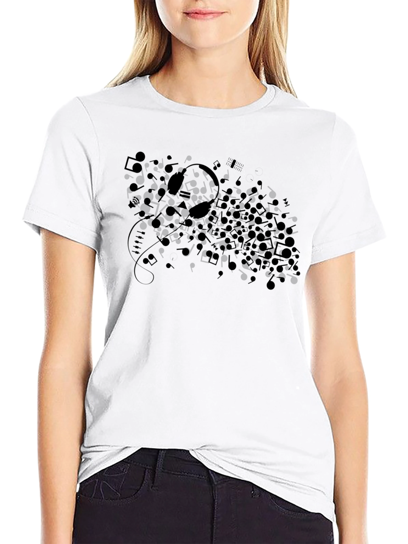 Musical Notes Graphic Black T-Shirt - Unisex