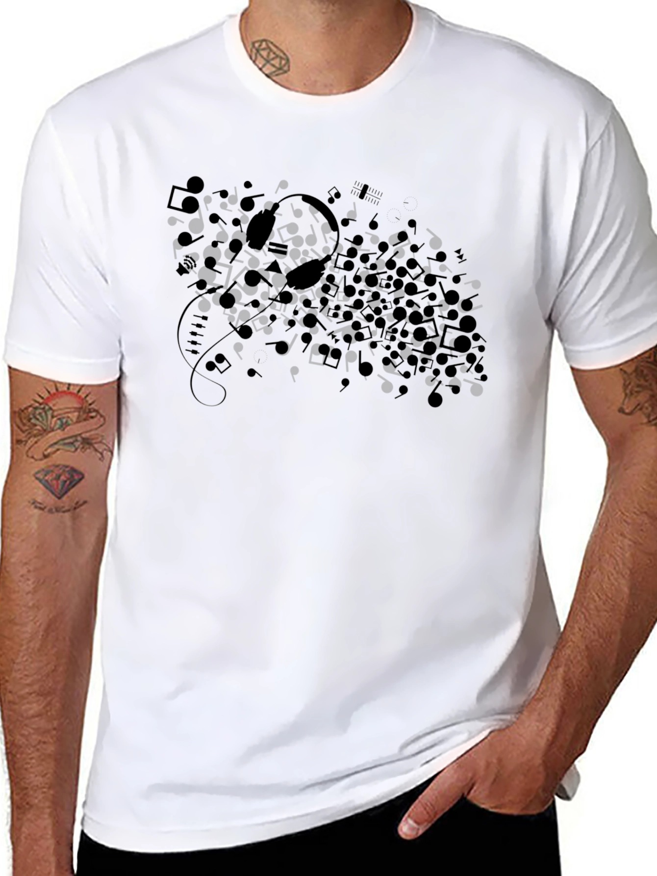 Musical Notes Graphic Black T-Shirt - Unisex
