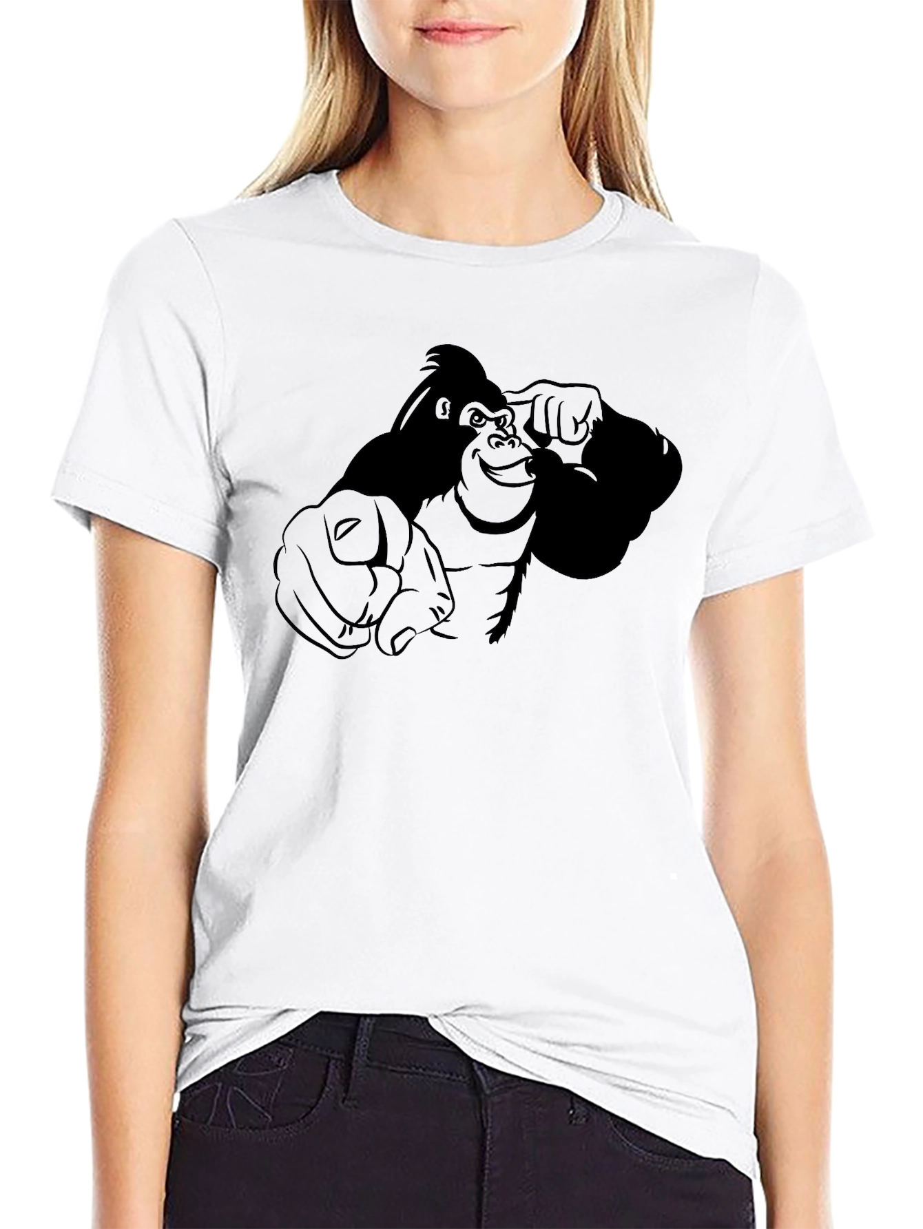 Pointing Gorilla Graphic Tee - Black Cotton Blend