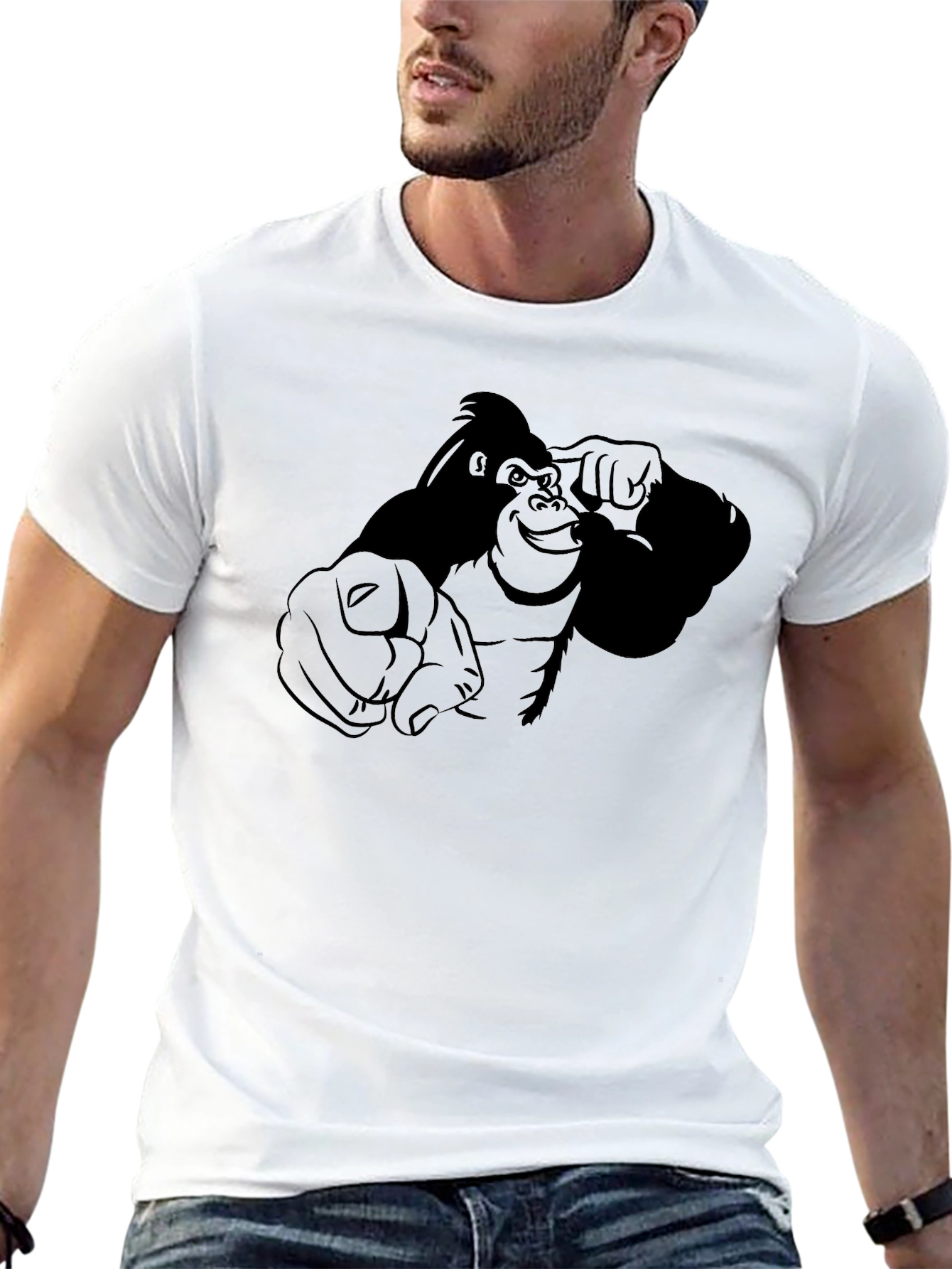 Pointing Gorilla Graphic Tee - Black Cotton Blend