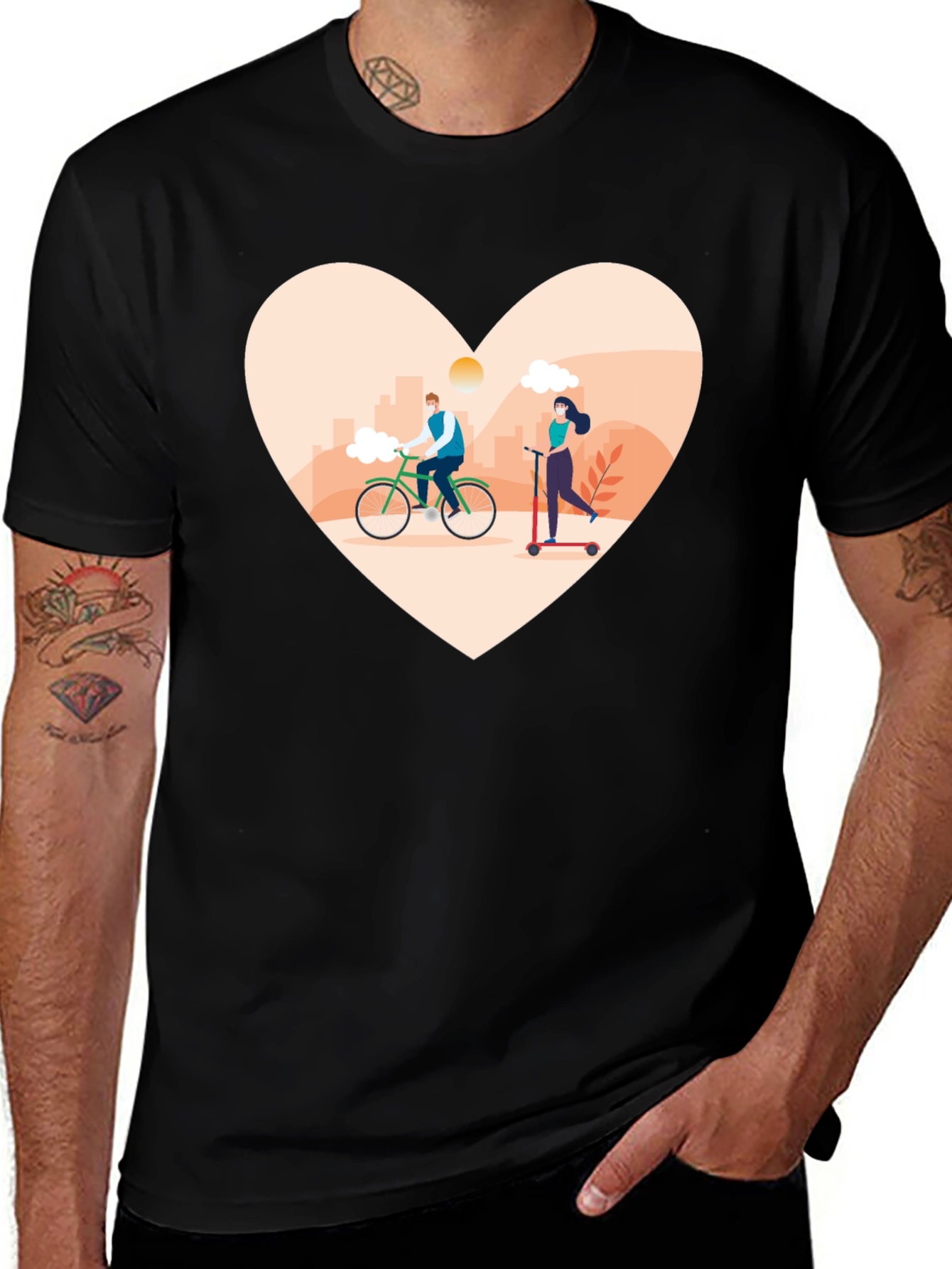 Heart Design T-Shirt - Cyclist & Scooter