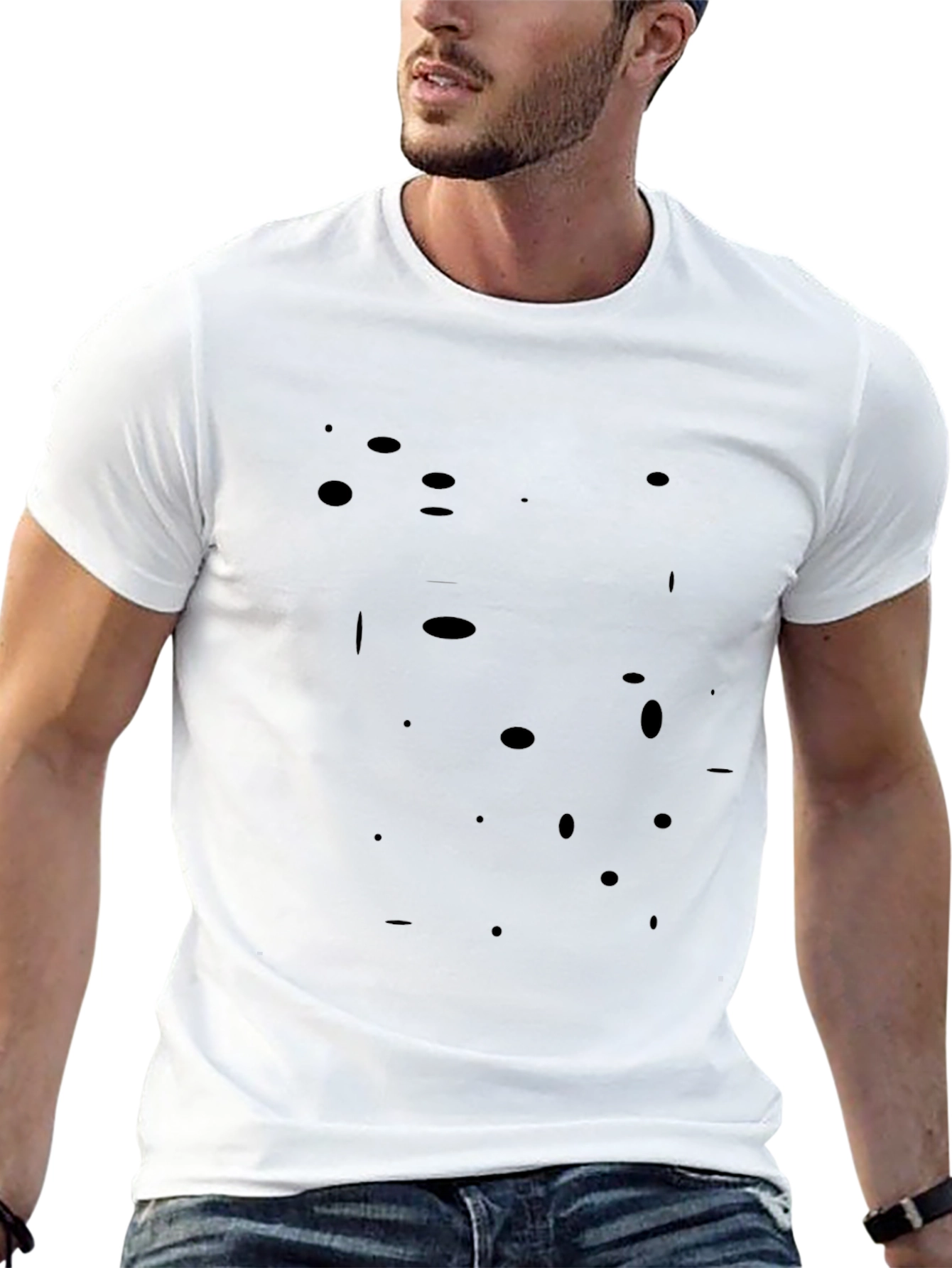 Distressed Black Crew Neck T-Shirt with Ripped Holes