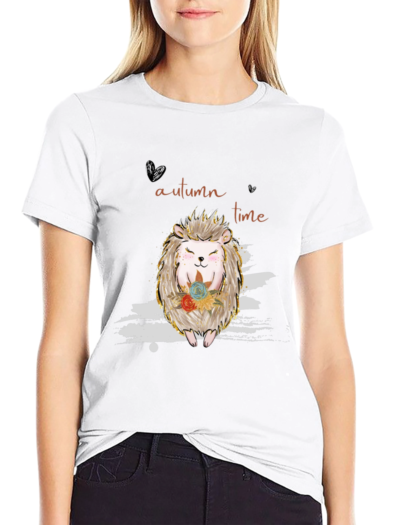 Autumn Time Hedgehog Graphic Tee - Black