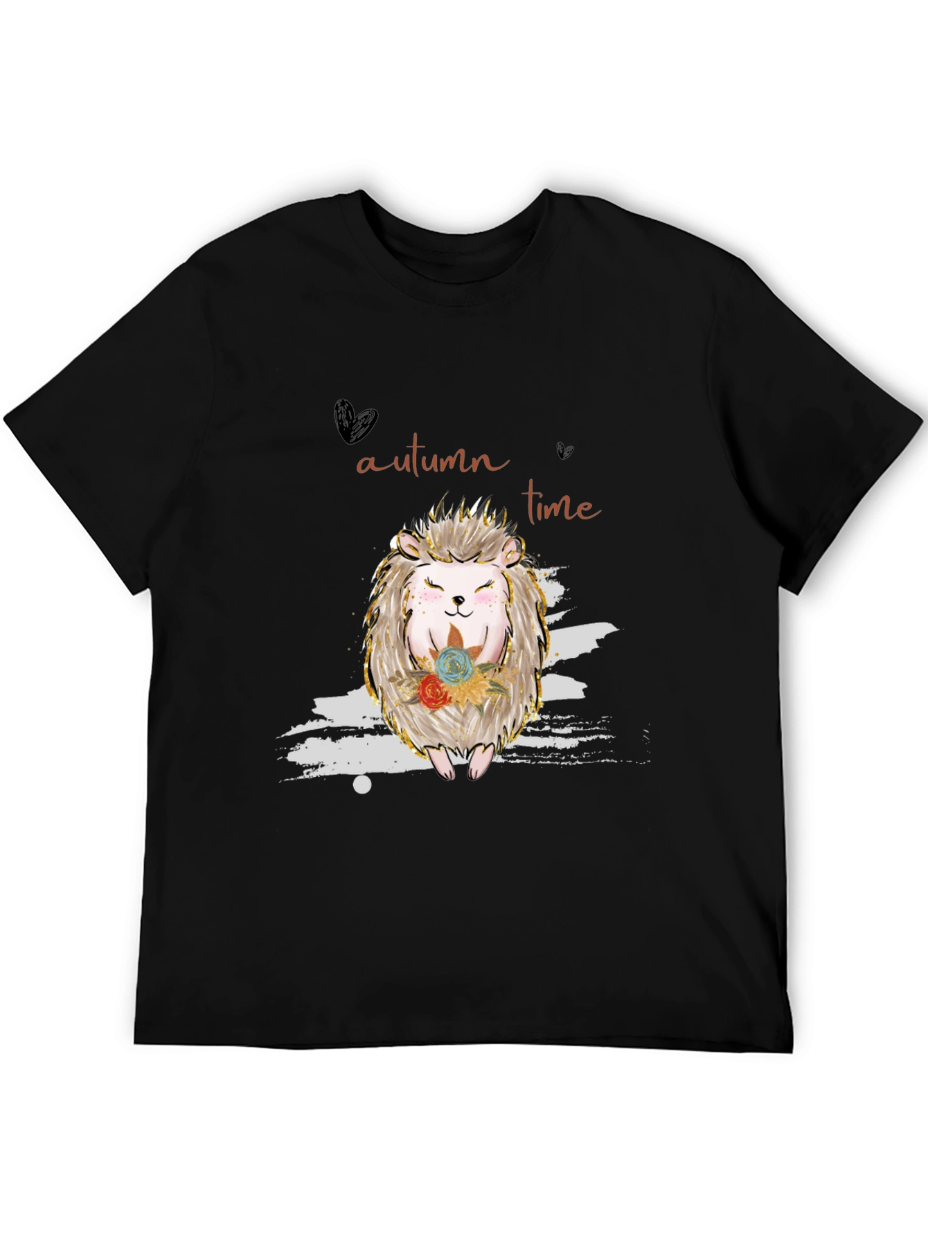 Autumn Time Hedgehog Graphic Tee - Black
