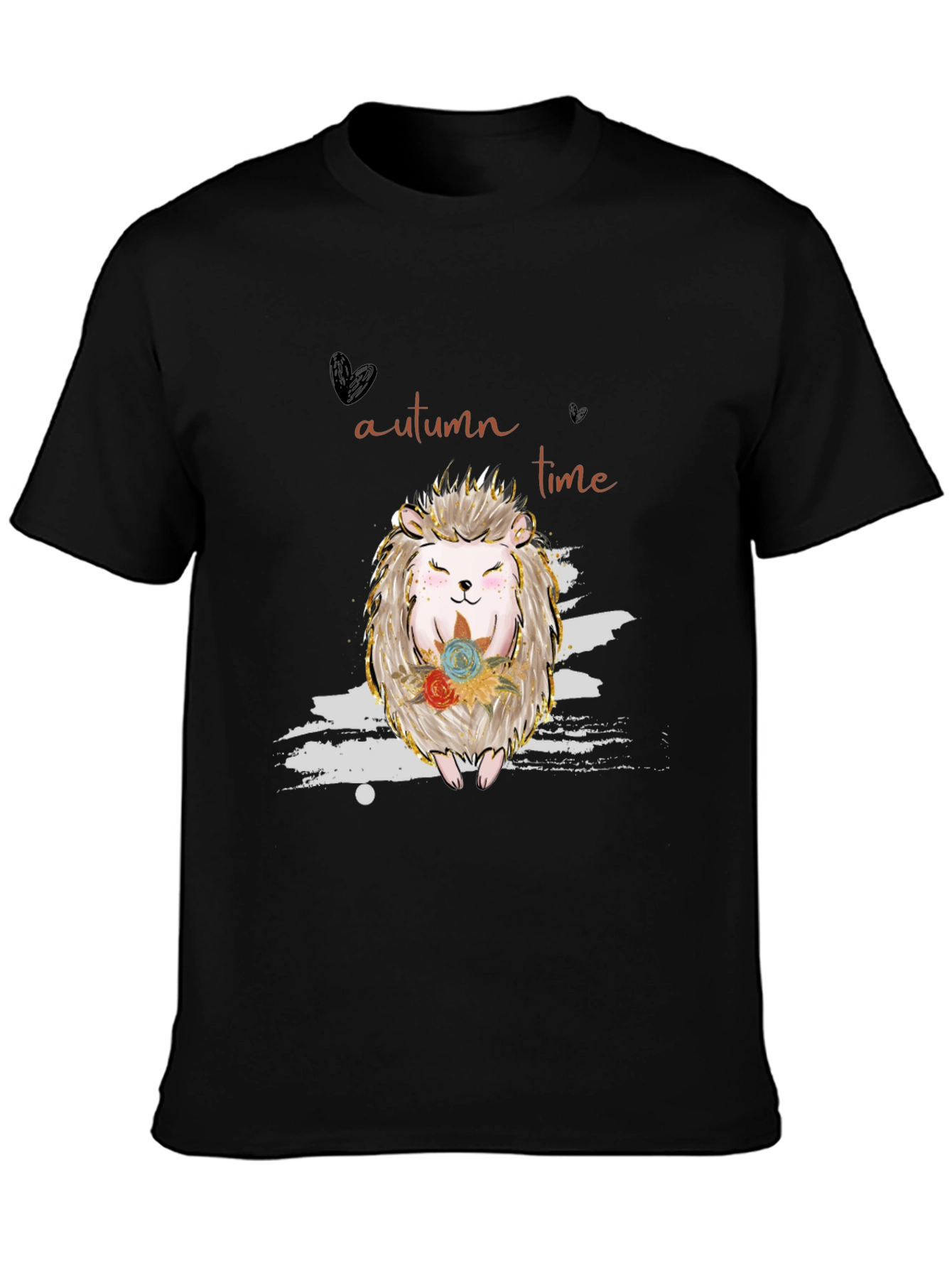 Autumn Time Hedgehog Graphic Tee - Black