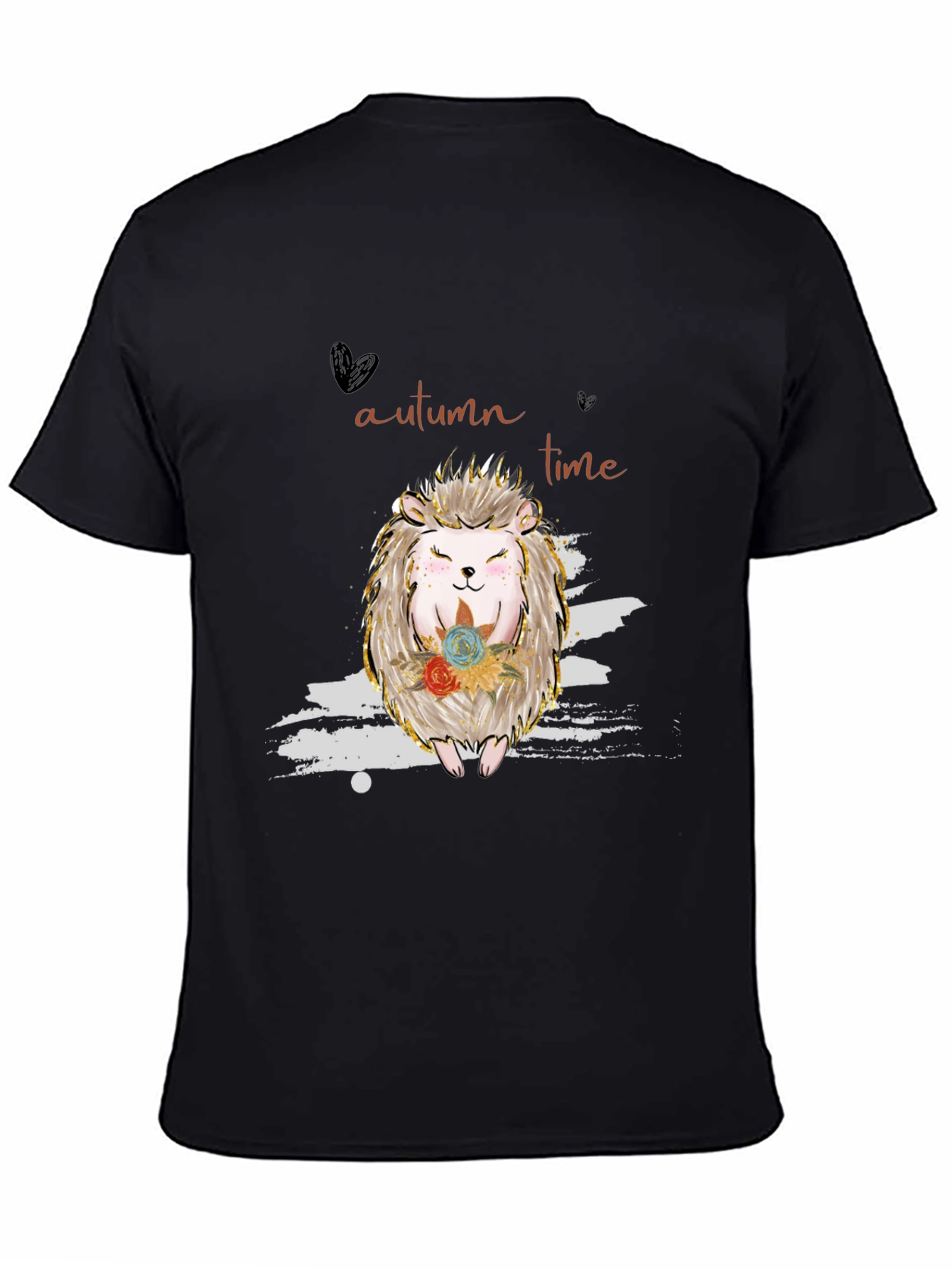 Autumn Time Hedgehog Graphic Tee - Black