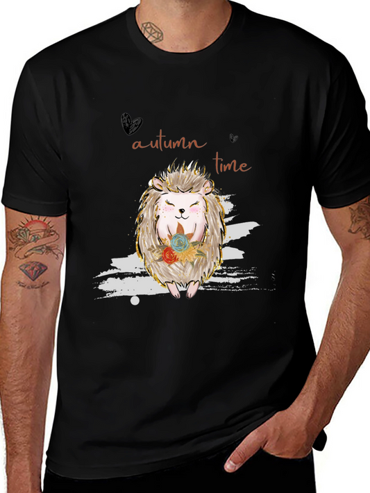 Autumn Time Hedgehog Graphic Tee - Black