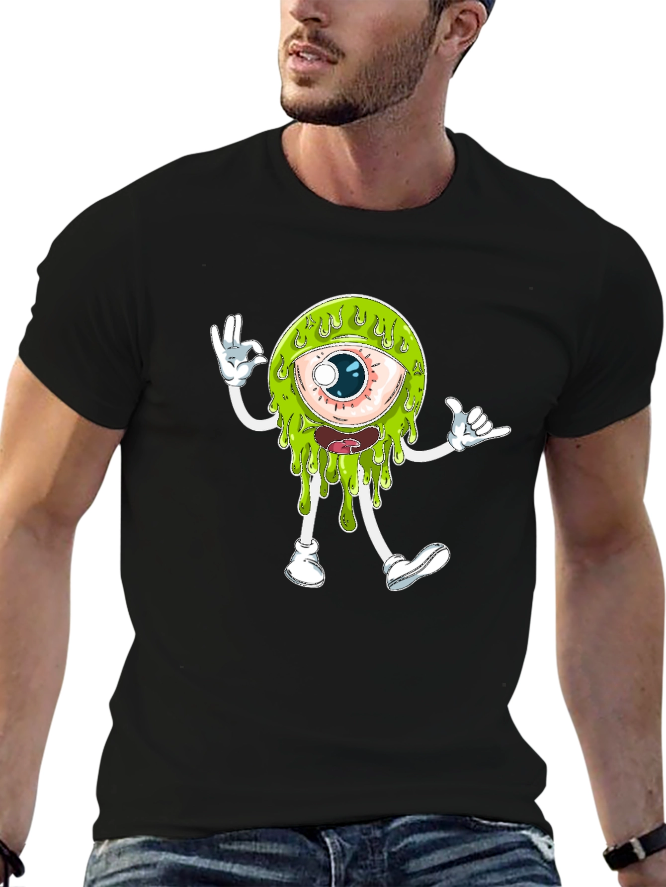 Monster Eye Graphic Tee - Black Cotton T-Shirt