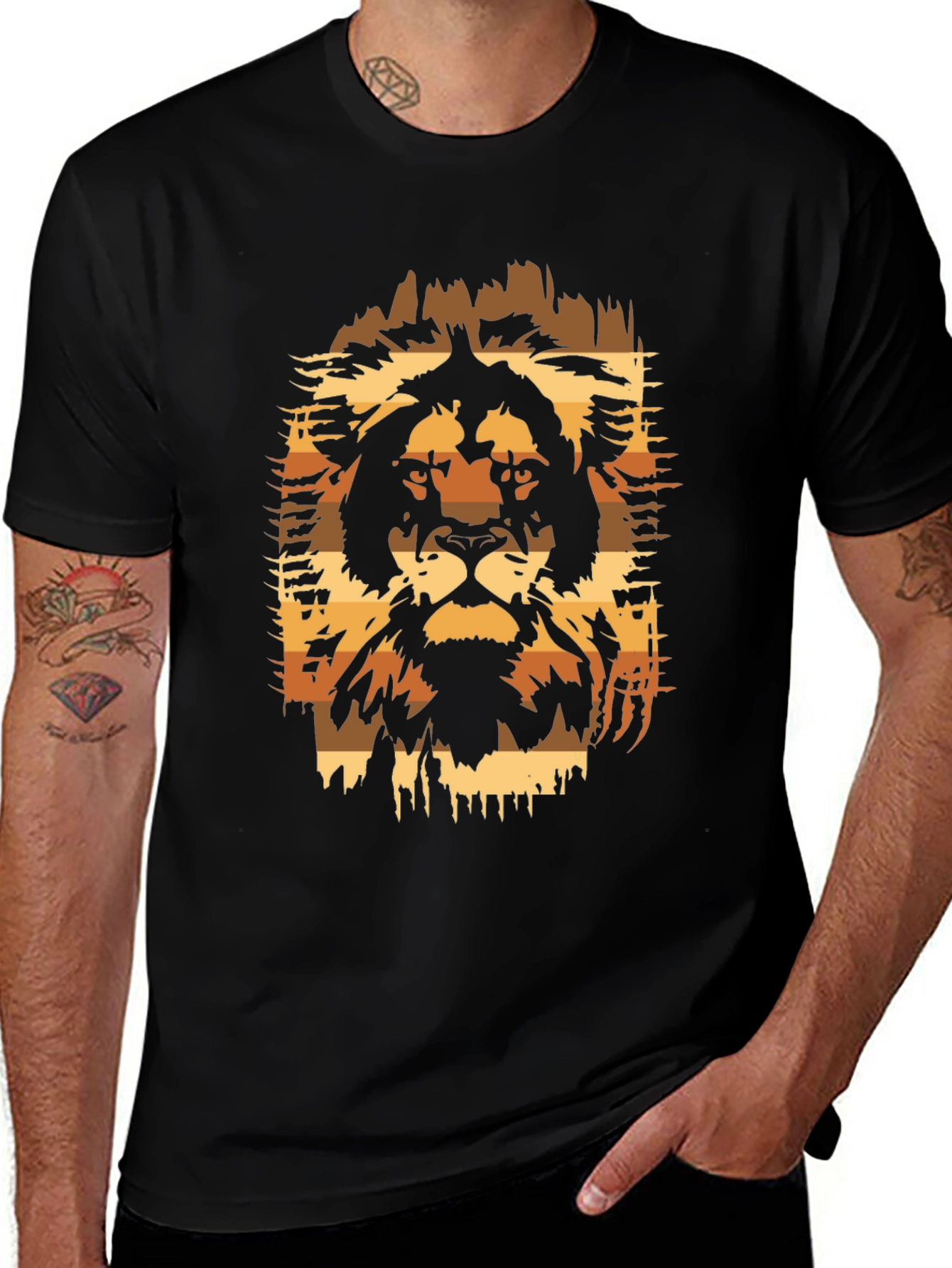 Lion Graphic Print Black T-Shirt - Animal Design