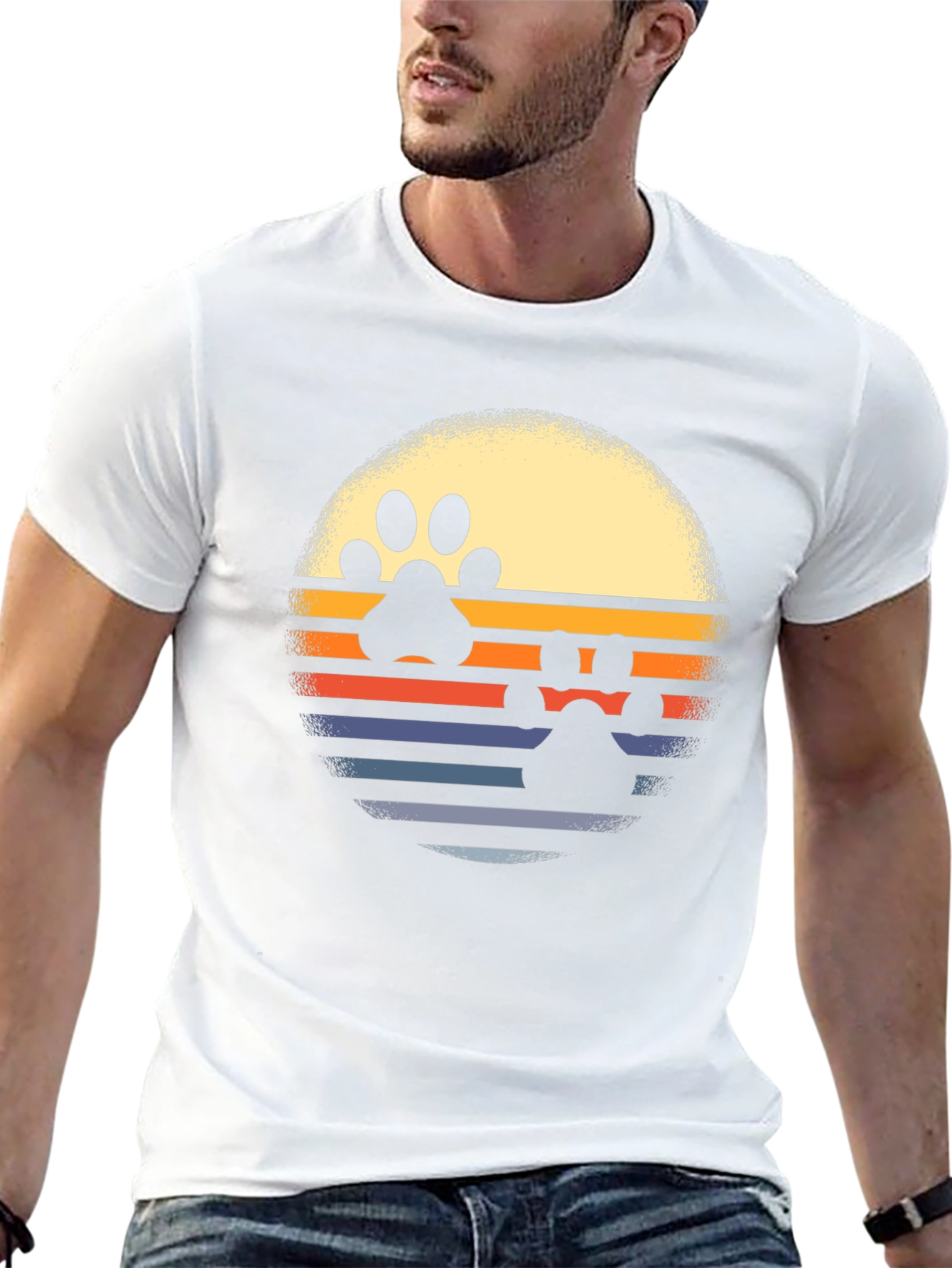 Retro Paw Print Sunset T-Shirt