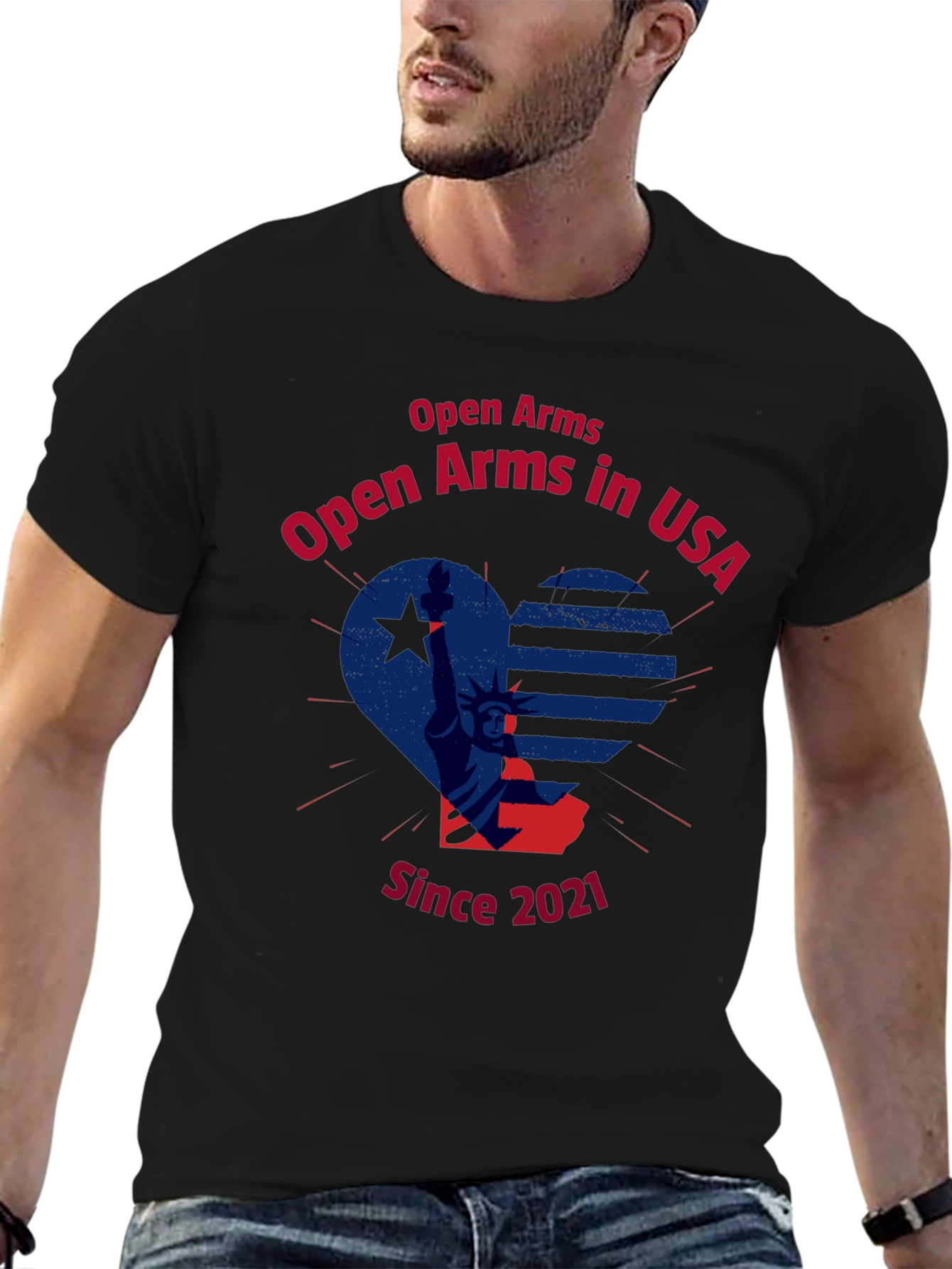 Open Arms in USA Patriotic Graphic T-Shirt