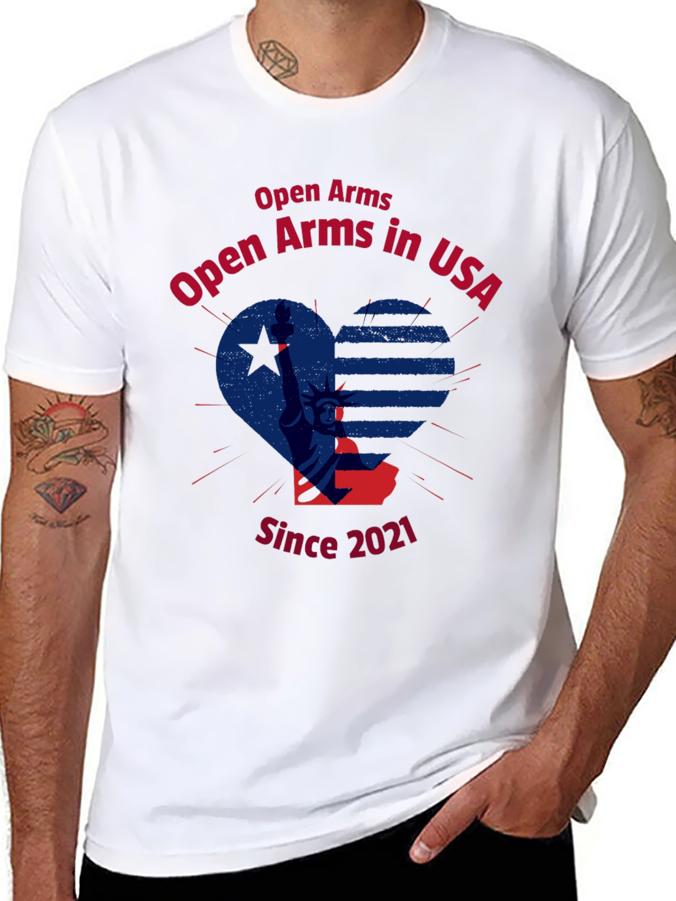 Open Arms in USA Patriotic Graphic T-Shirt
