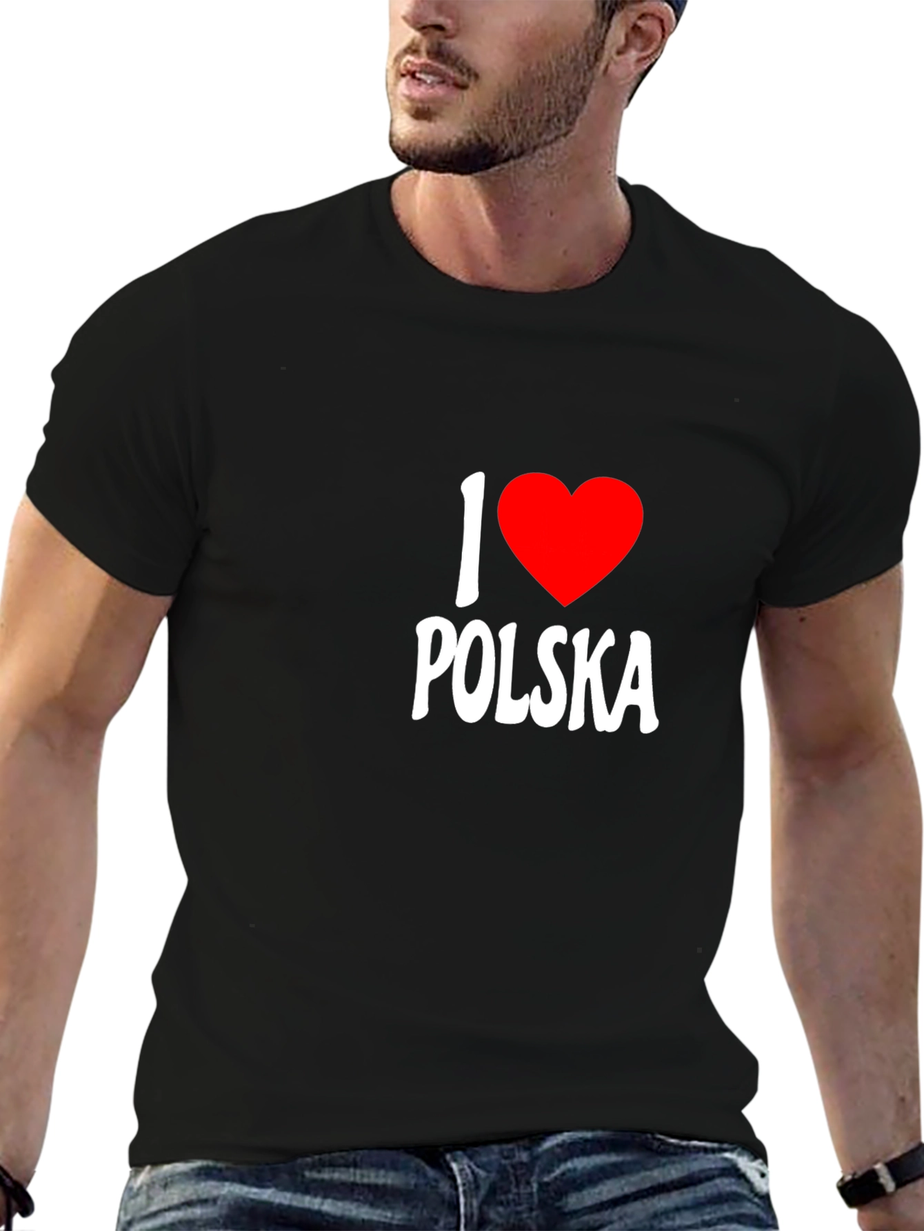 I Love Polska T-Shirt - Black Crew Neck Tee