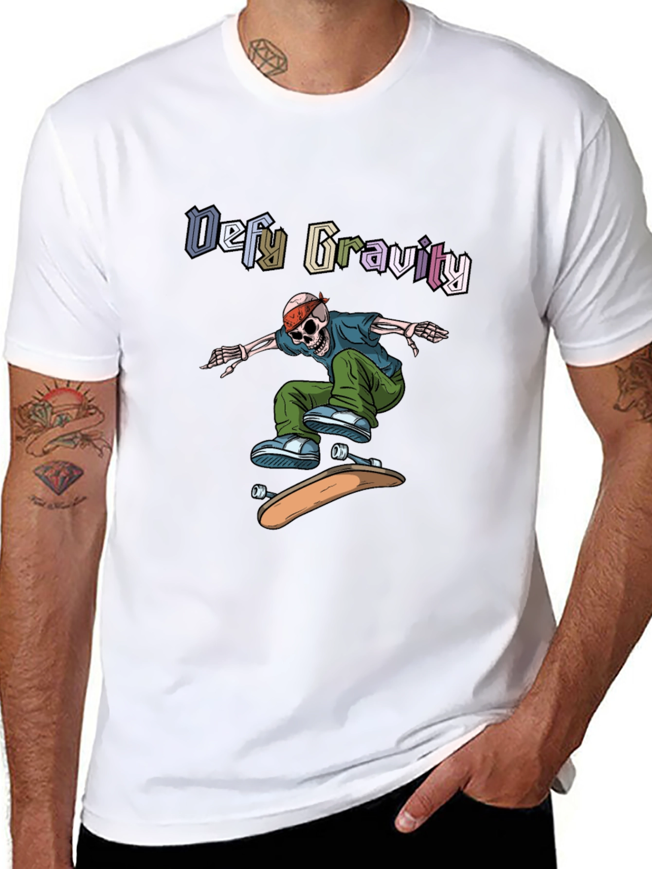 Defy Gravity Skeleton Skateboard T-Shirt
