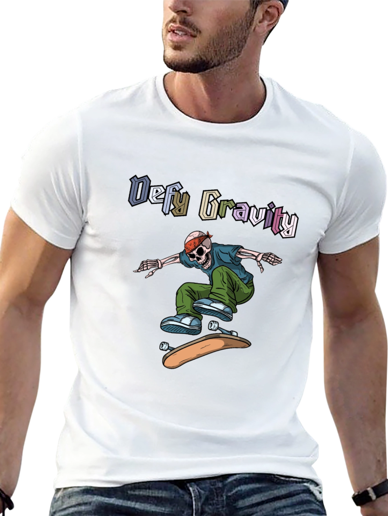 Defy Gravity Skeleton Skateboard T-Shirt
