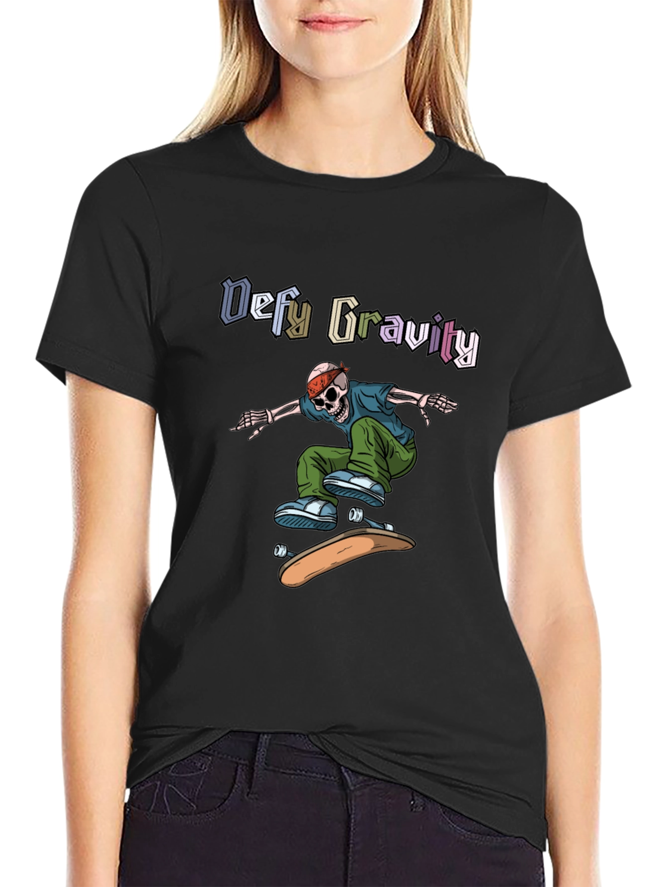 Defy Gravity Skeleton Skateboard T-Shirt