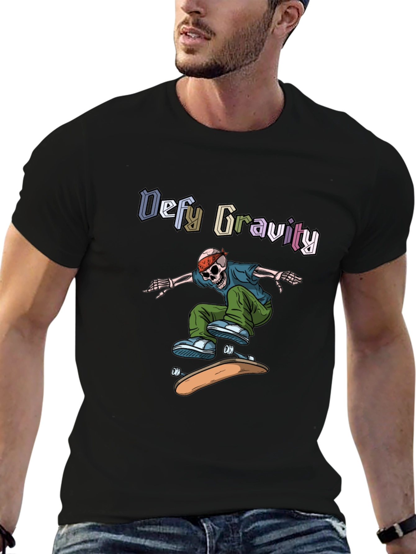 Defy Gravity Skeleton Skateboard T-Shirt